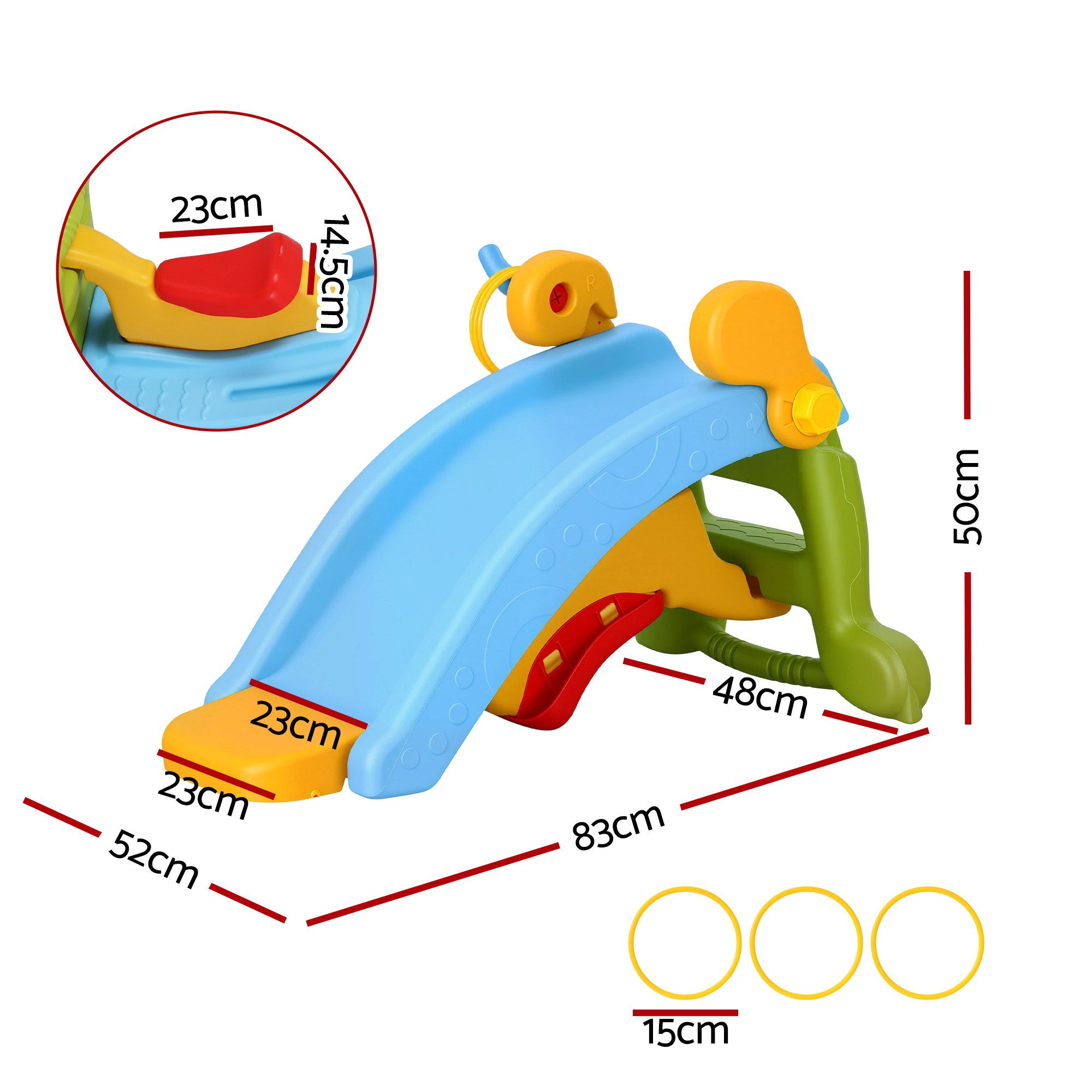 Keezi Kids Slide Set Toddler Indoor Playset Rocking Horse Ring Toss Multi Colour - Image 2