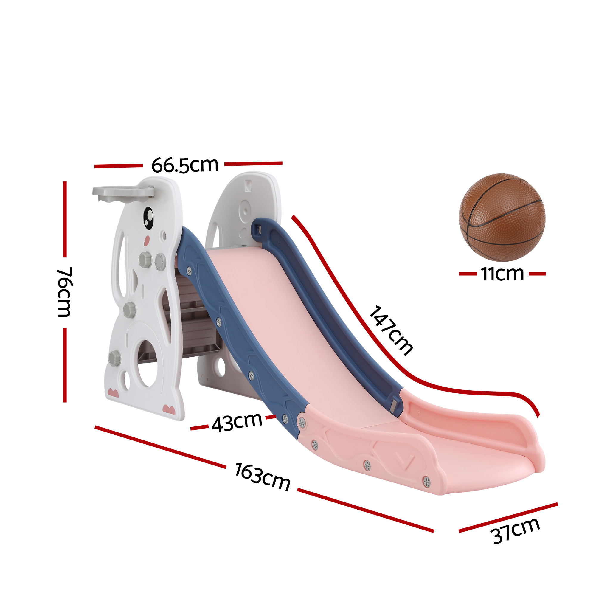 Keezi Kids Slide Set Basketball Hoop Ring Outdoor Playground Toy Rabbit 147cm - Image 2