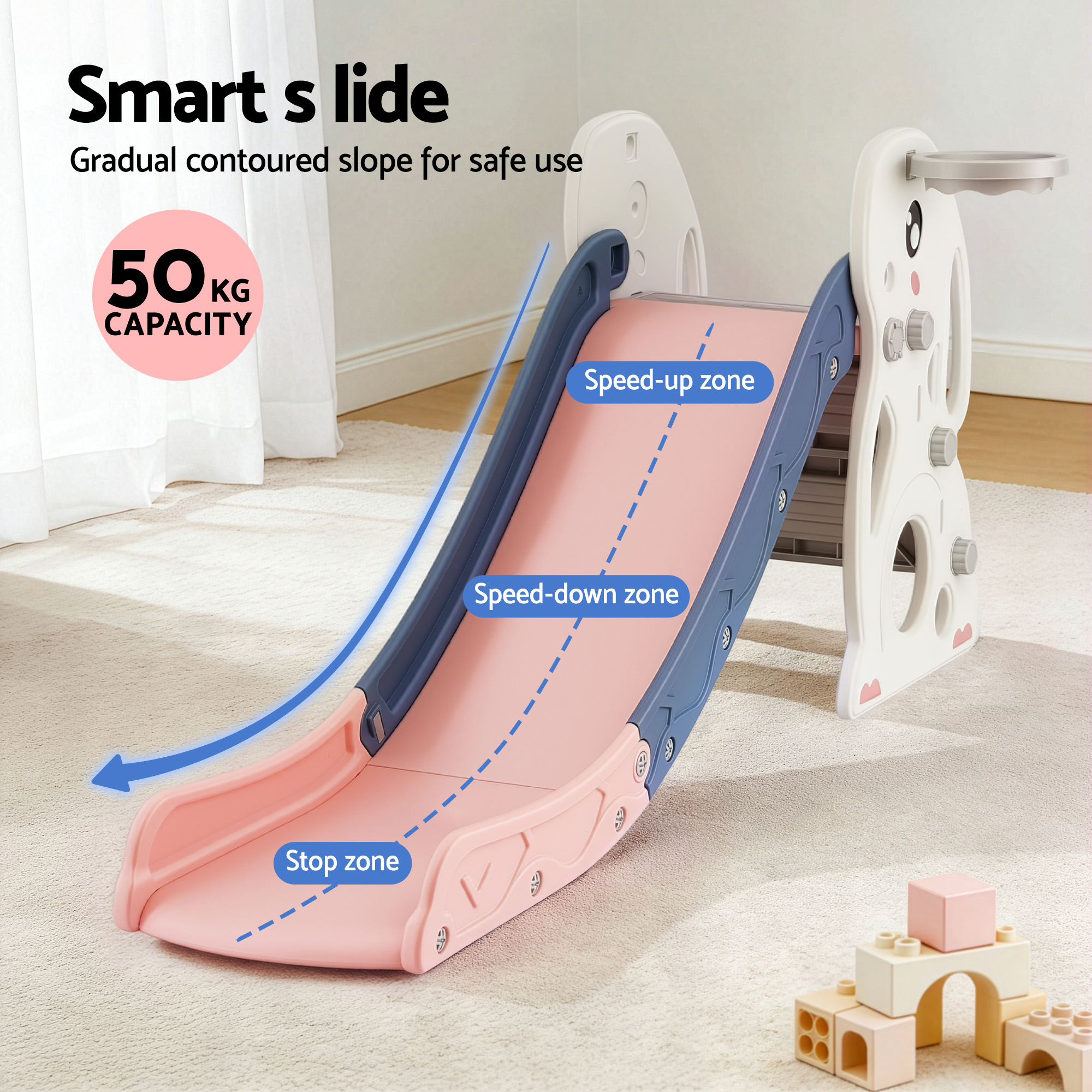 Keezi Kids Slide Set Basketball Hoop Ring Outdoor Playground Toy Rabbit 147cm - Image 7