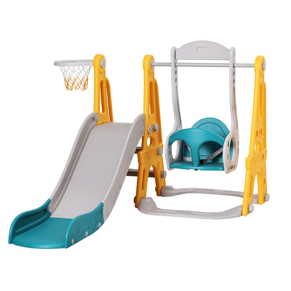 Keezi Kids Slide Swing Set Basketball Outdoor Toys Adjustable Height 140cm Green - Image 1