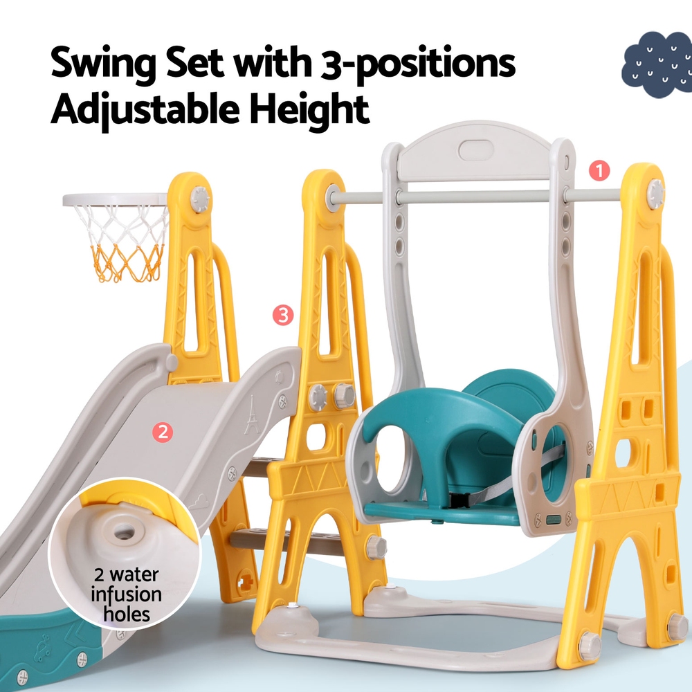 Keezi Kids Slide Swing Set Basketball Outdoor Toys Adjustable Height 140cm Green - Image 6