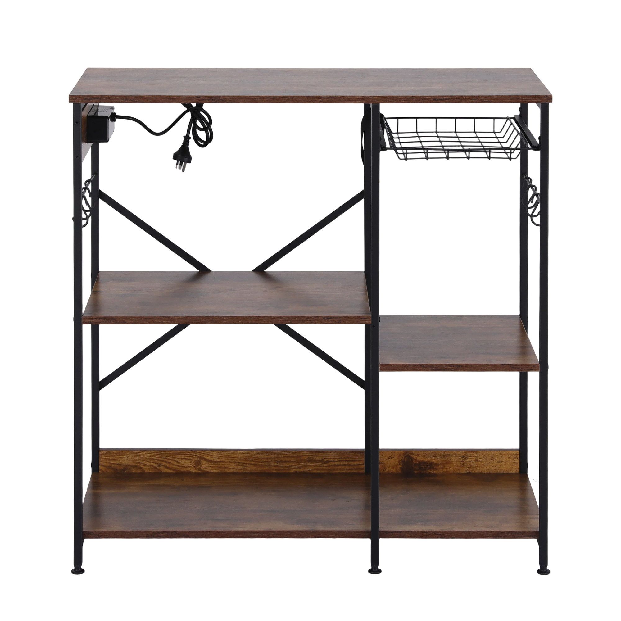 Artiss 3-Tier Kitchen Rack with 2 Power Outlets Microwave Storage Shelf 6 Hooks 90CM - Image 4
