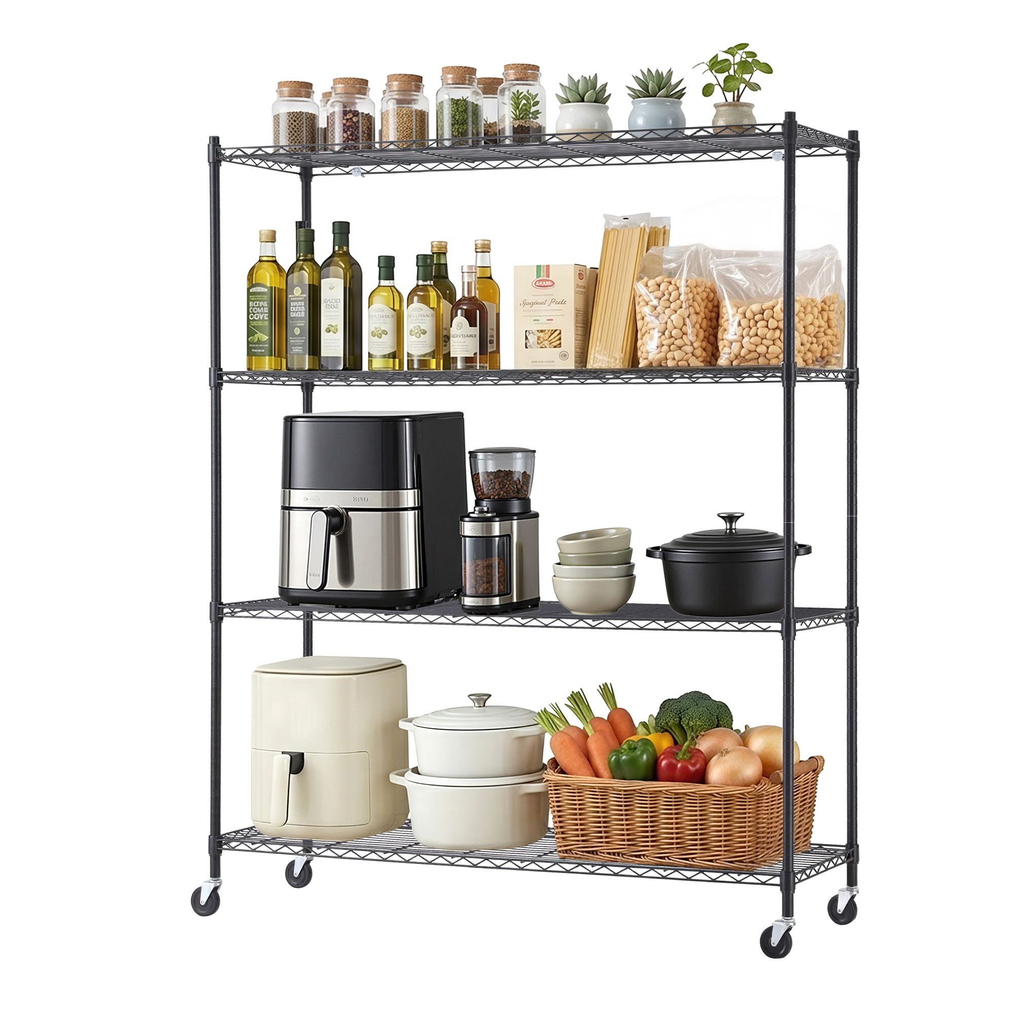 Artiss 4-Tier Kitchen Rack Shelf with Wheels Shelving 152x45x187CM Adjustable Metal Storage Shelves - Image 2