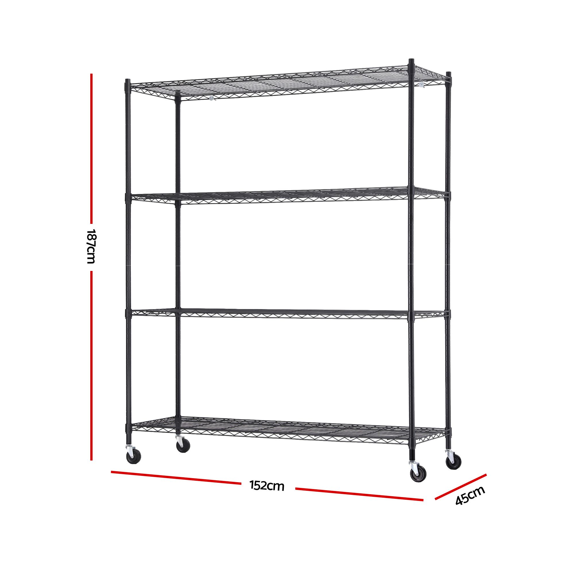 Artiss 4-Tier Kitchen Rack Shelf with Wheels Shelving 152x45x187CM Adjustable Metal Storage Shelves - Image 4