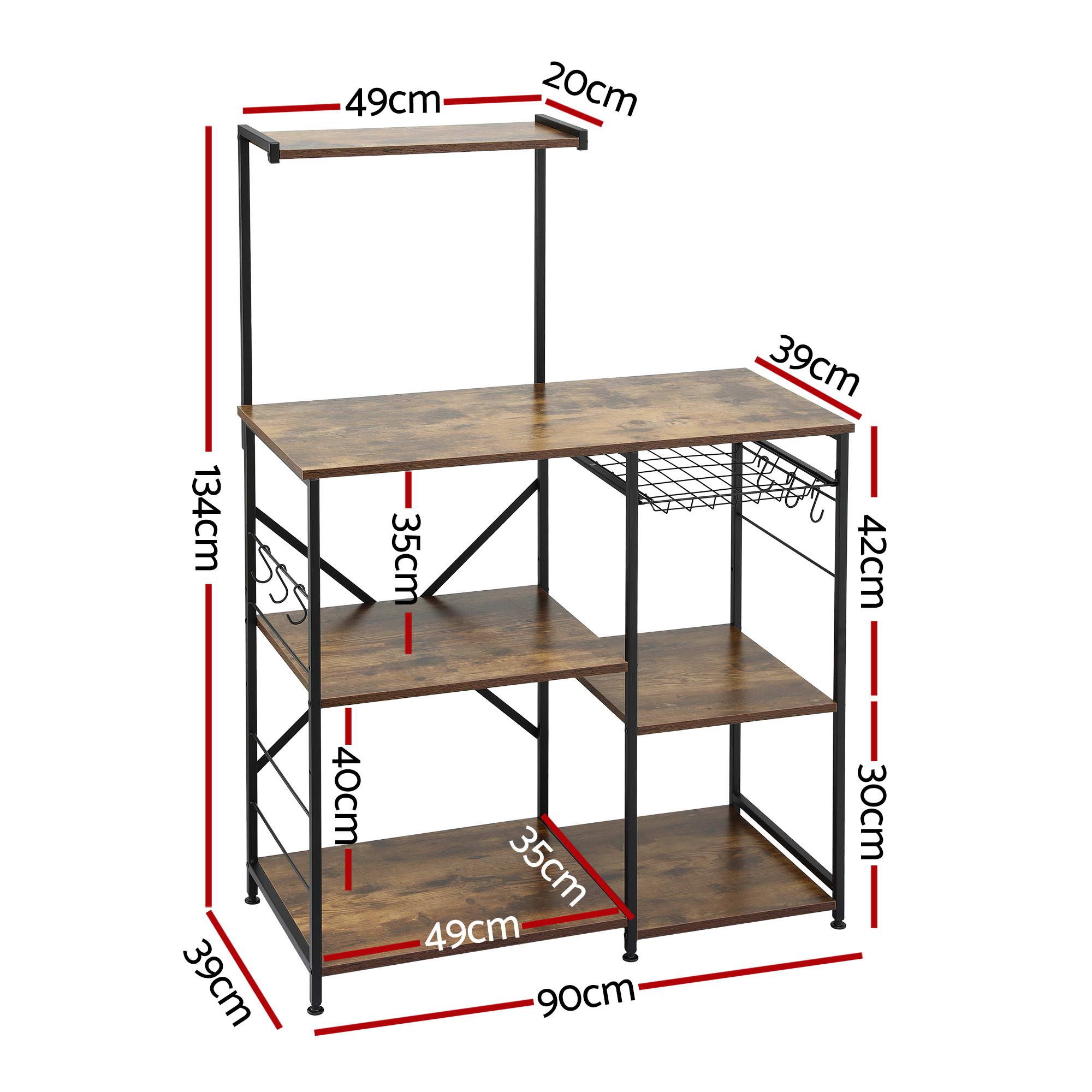 Artiss 4-Tier Kitchen Rack with Pull Out Basket 6 Hooks Microwave Storage Shelf - Image 3