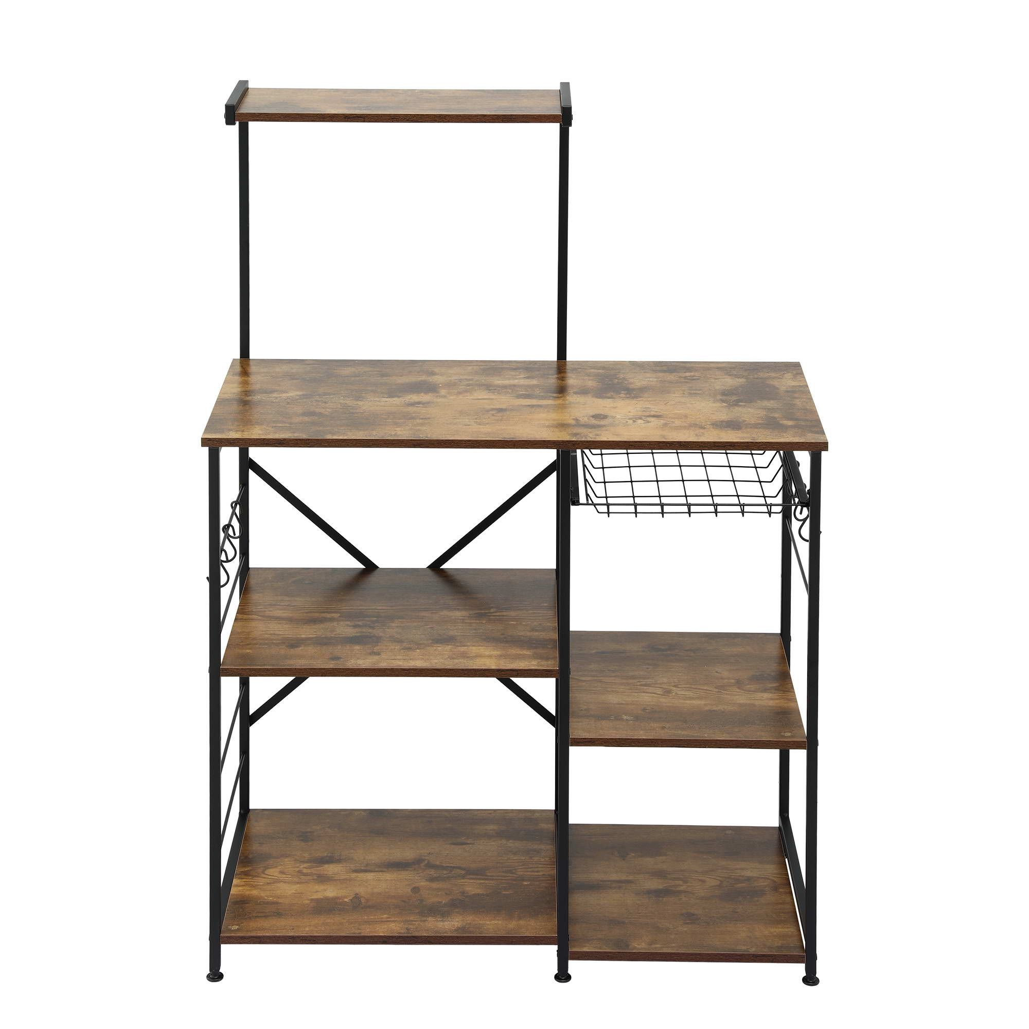 Artiss 4-Tier Kitchen Rack with Pull Out Basket 6 Hooks Microwave Storage Shelf - Image 4
