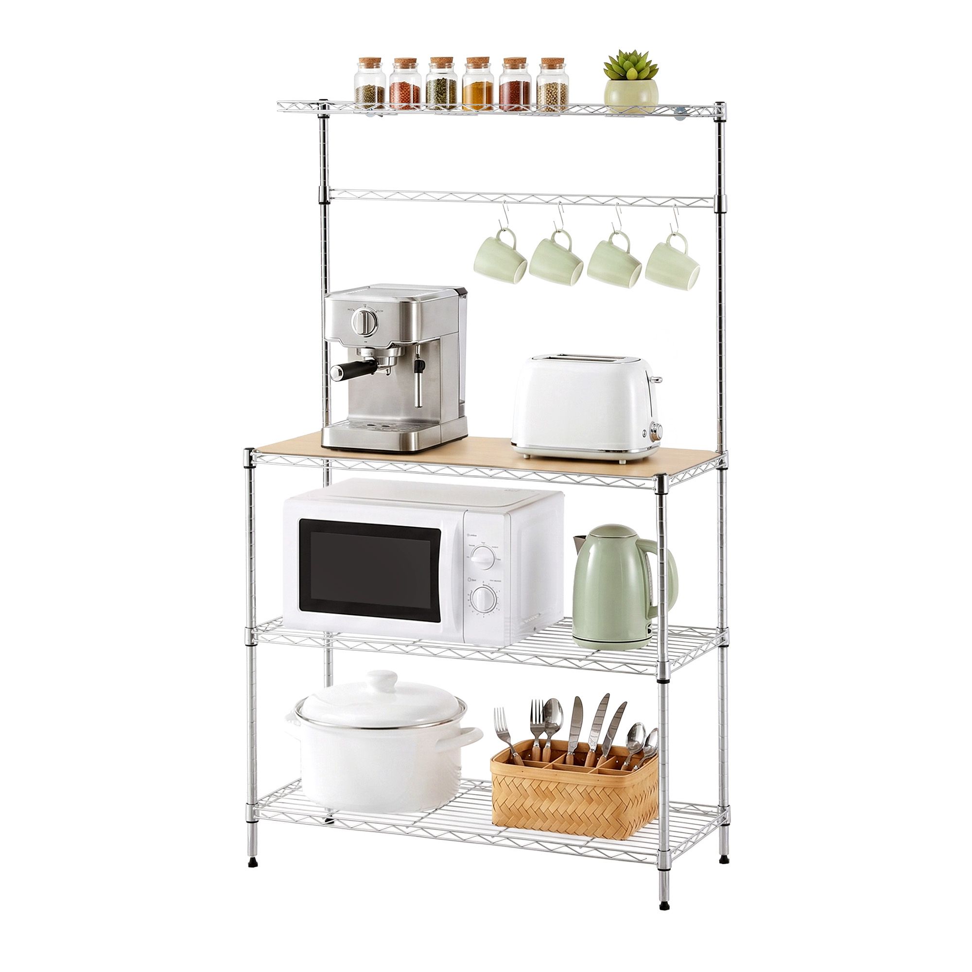 Artiss 4-Tier Metal Kitchen Rack Shelf Silver Storage Shelves Organizer Microwave Stand 90cmx151cm - Image 2