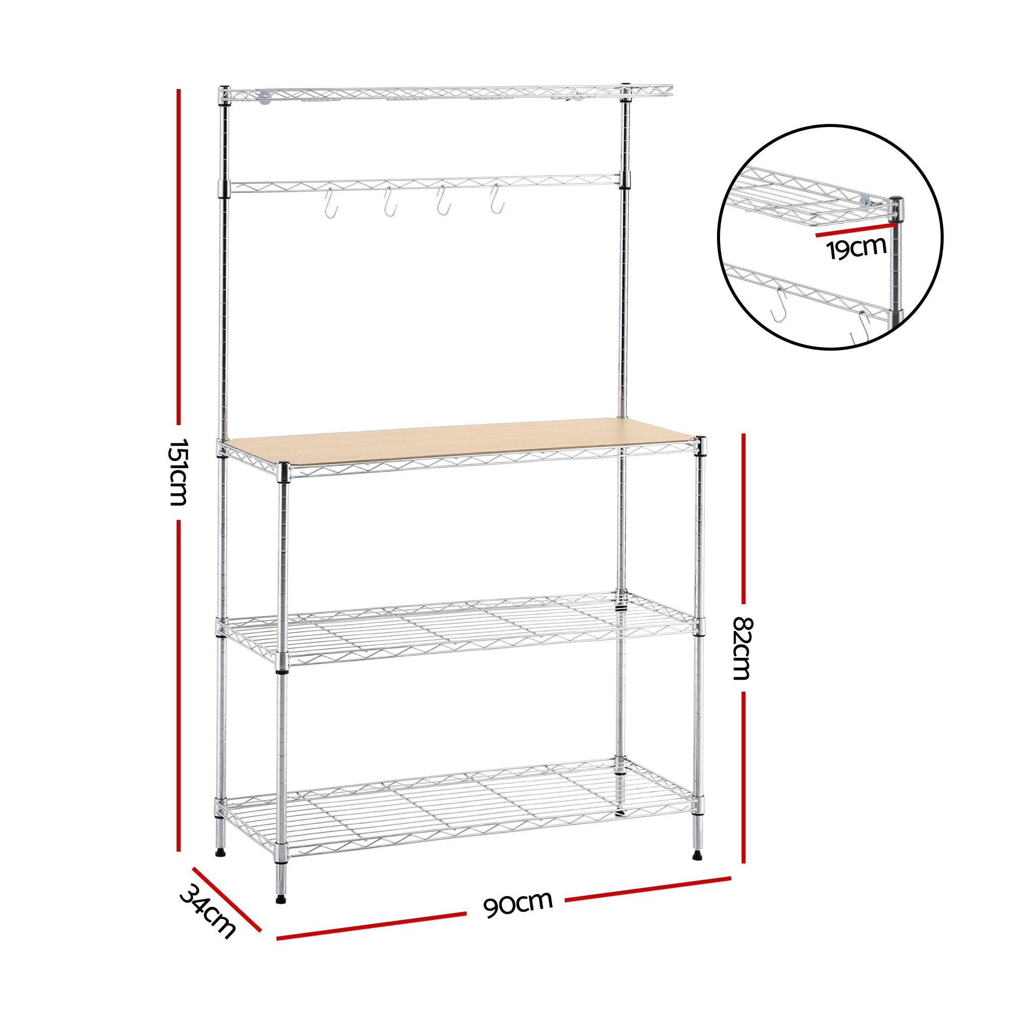 Artiss 4-Tier Metal Kitchen Rack Shelf Silver Storage Shelves Organizer Microwave Stand 90cmx151cm - Image 4
