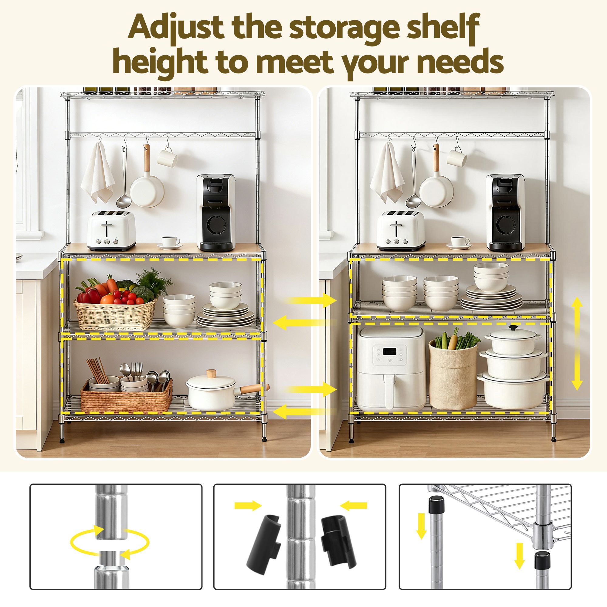 Artiss 4-Tier Metal Kitchen Rack Shelf Silver Storage Shelves Organizer Microwave Stand 90cmx151cm - Image 7