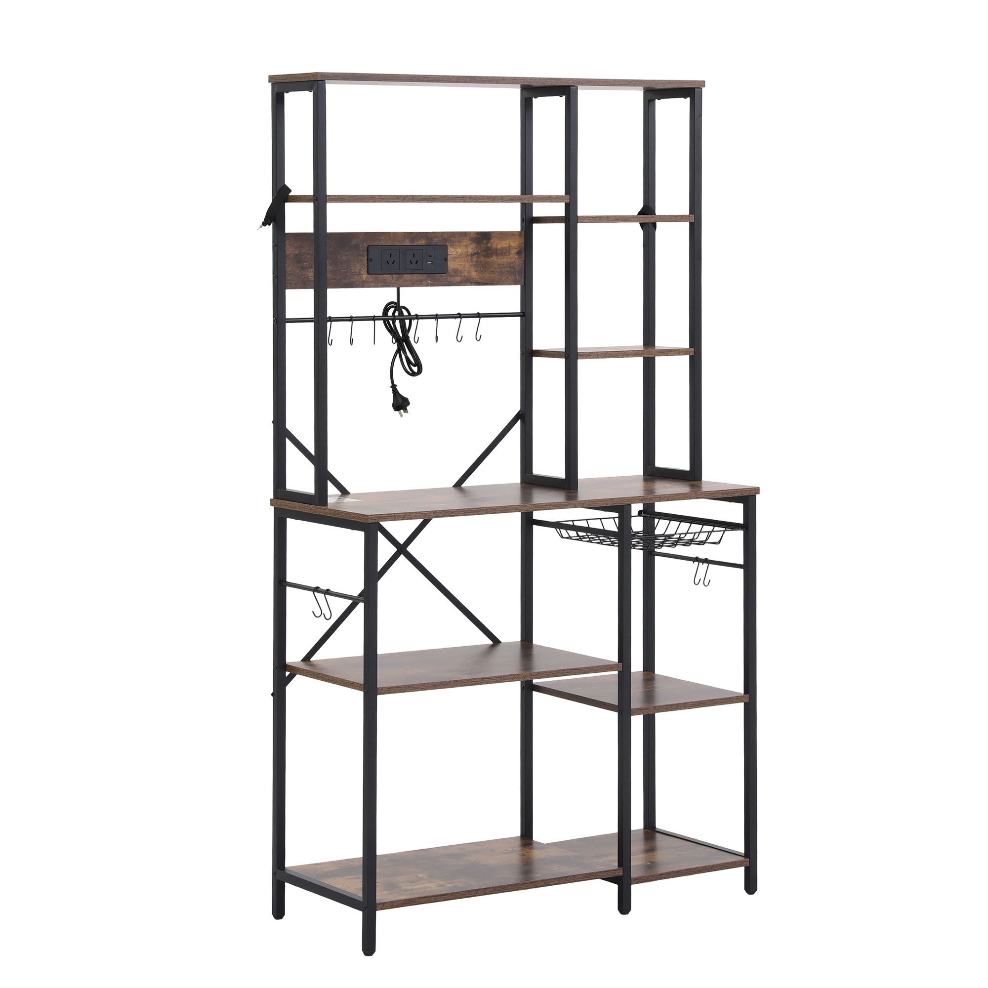 Artiss Kitchen Rack with Power Outlets Hooks 96CMX170CM Microwave Storage Shelf - Image 4