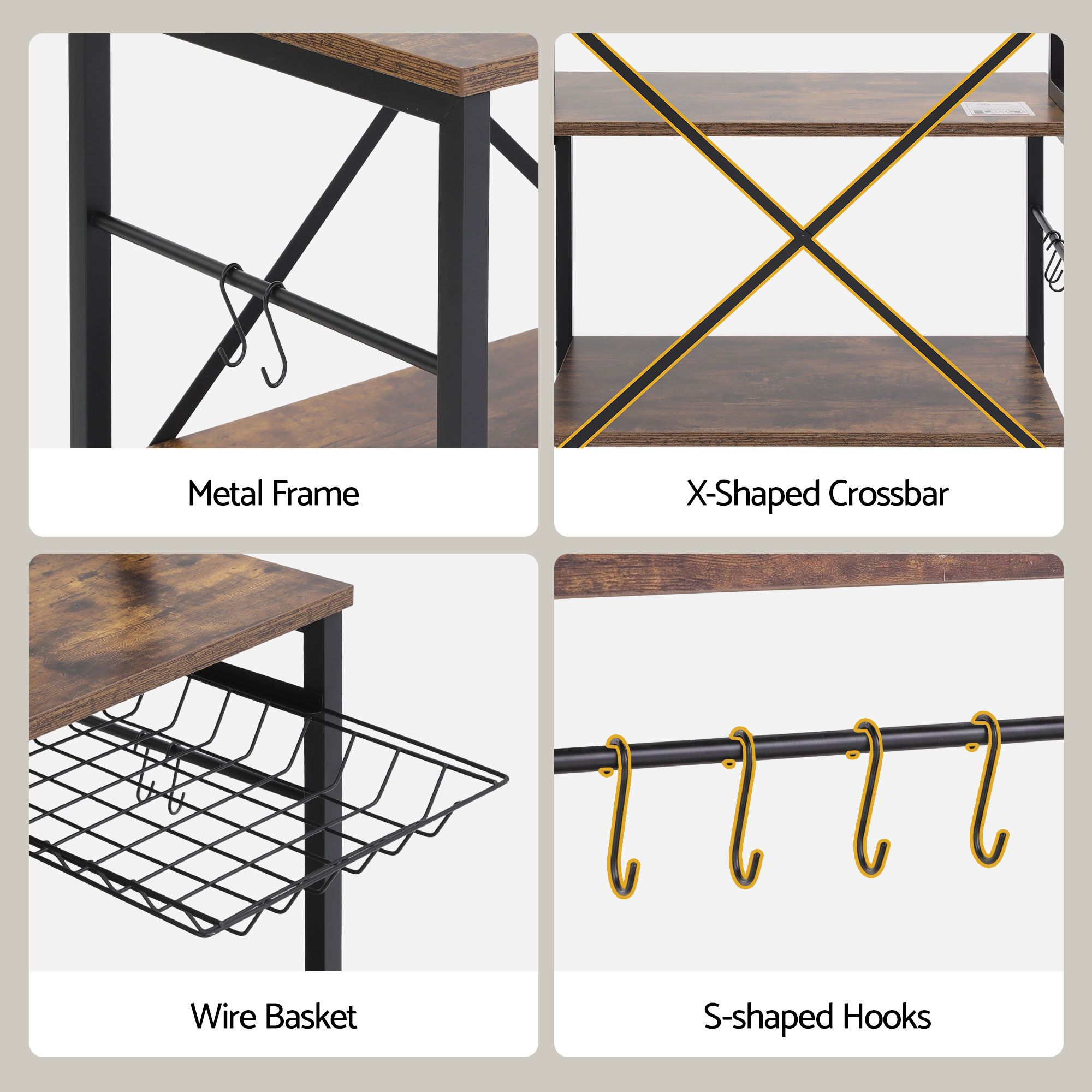 Artiss Kitchen Rack with Power Outlets Hooks 96CMX170CM Microwave Storage Shelf - Image 8
