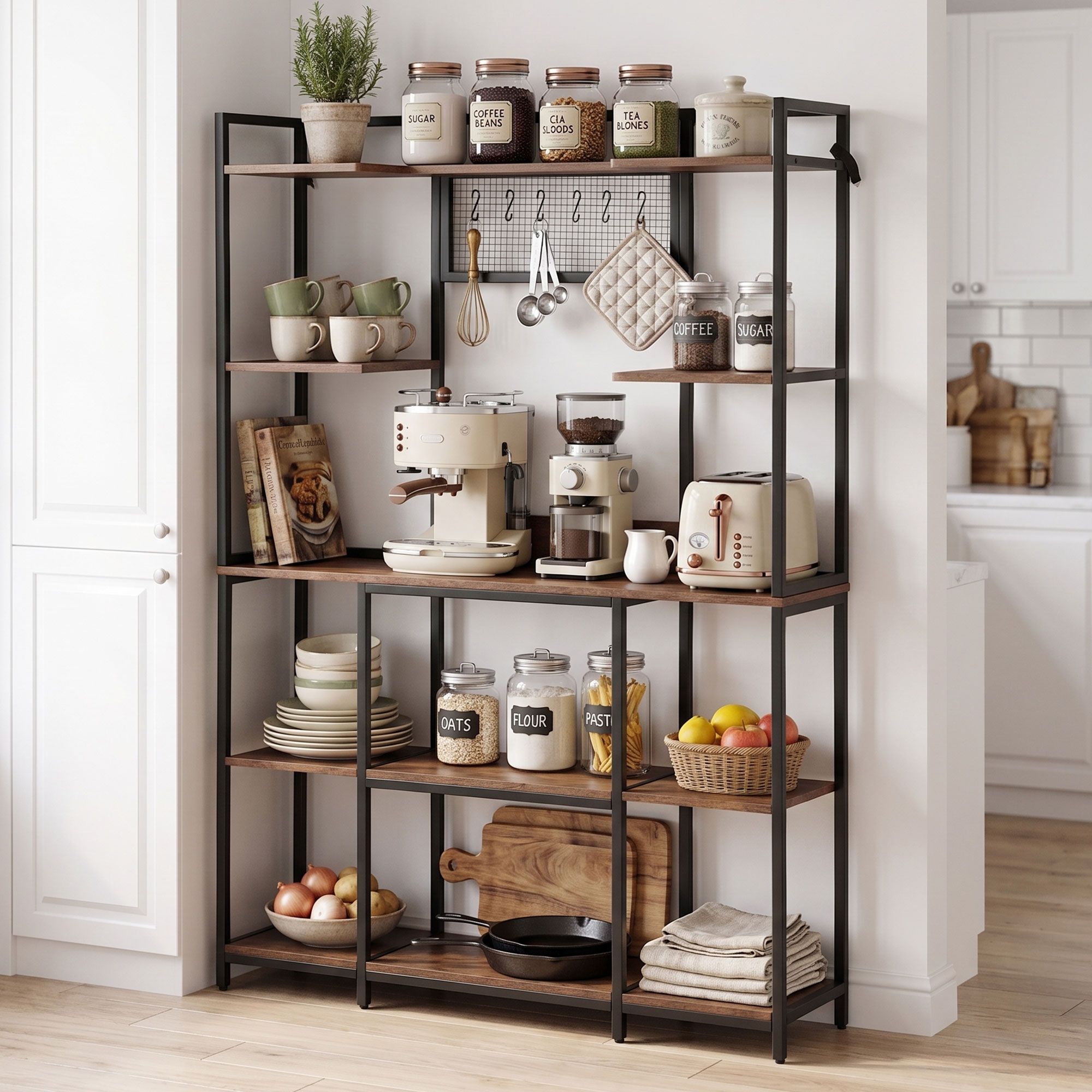 Artiss Kitchen Rack with 6 Hooks Microwave Storage Shelf 120cm x 170cm - Image 1
