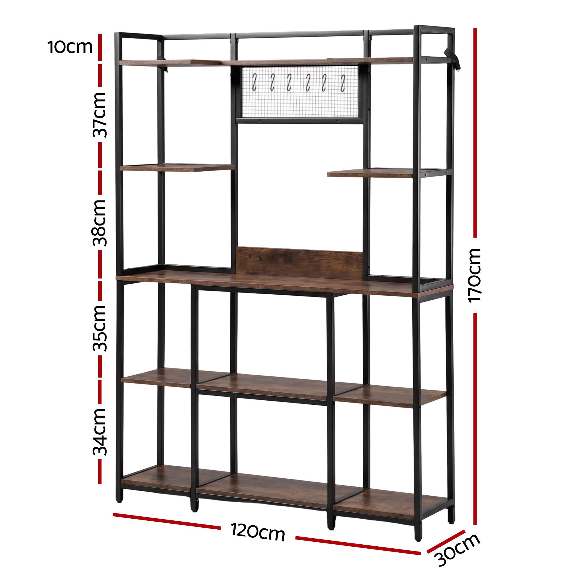 Artiss Kitchen Rack with 6 Hooks Microwave Storage Shelf 120cm x 170cm - Image 3