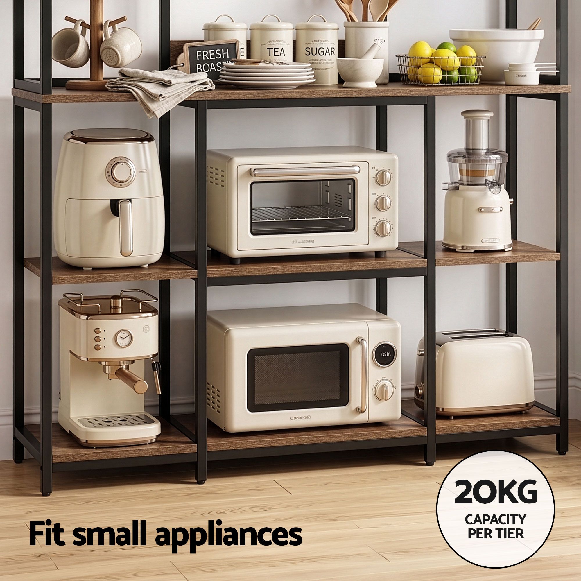 Artiss Kitchen Rack with 6 Hooks Microwave Storage Shelf 120cm x 170cm - Image 6