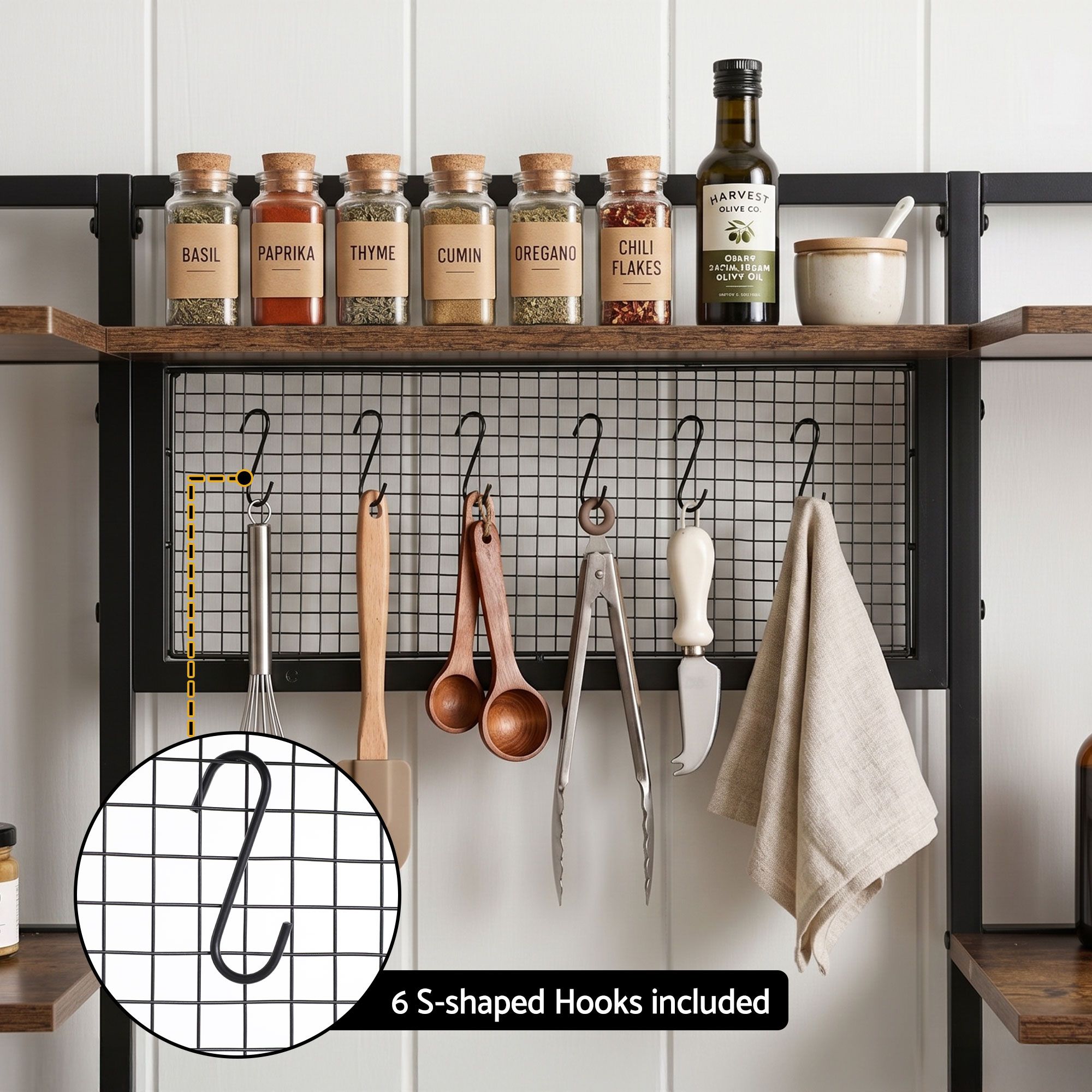 Artiss Kitchen Rack with 6 Hooks Microwave Storage Shelf 120cm x 170cm - Image 8