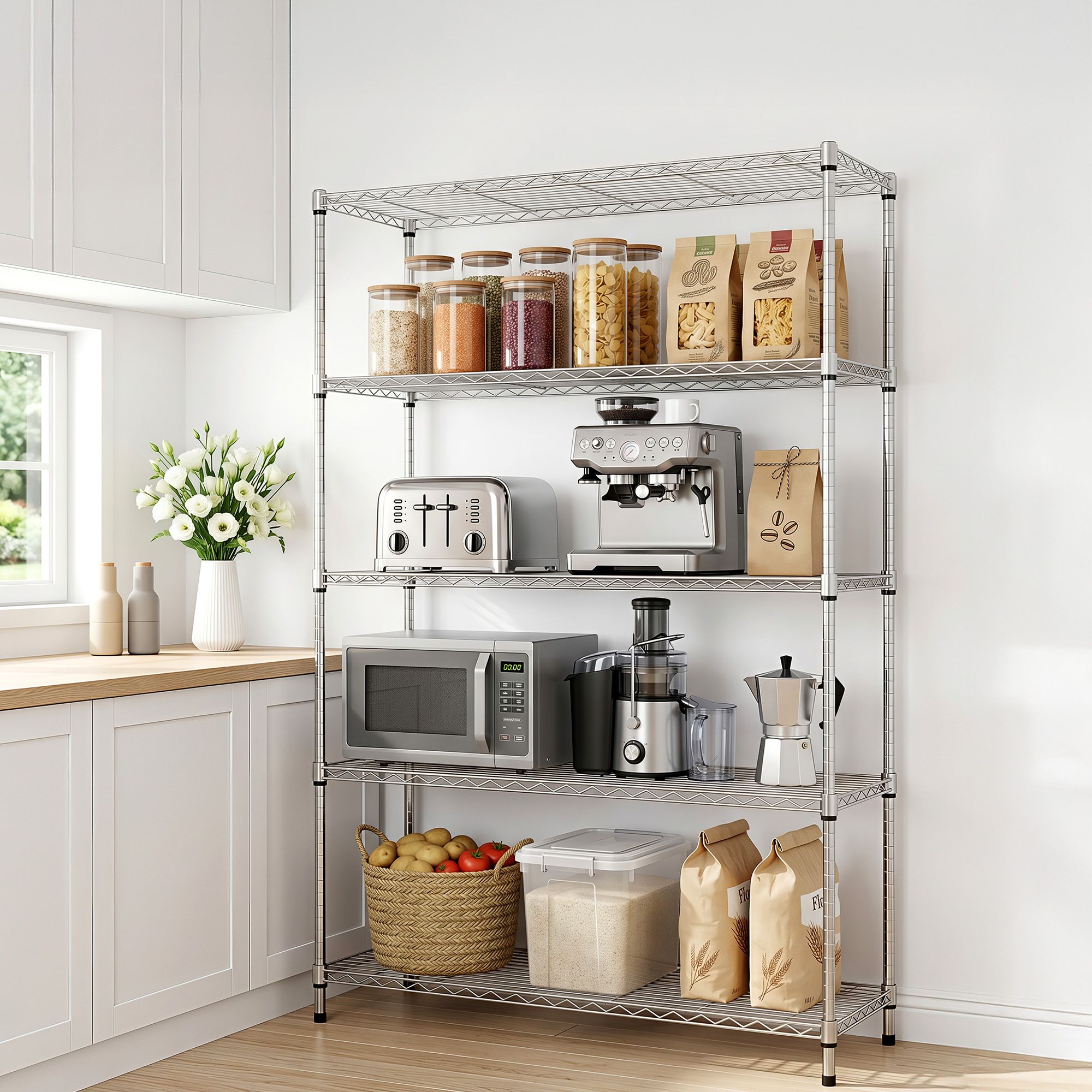 Artiss 5-Tier Kitchen Rack Shelf Shelving 120x45x179CM Adjustable Metal Storage Shelves - Image 1
