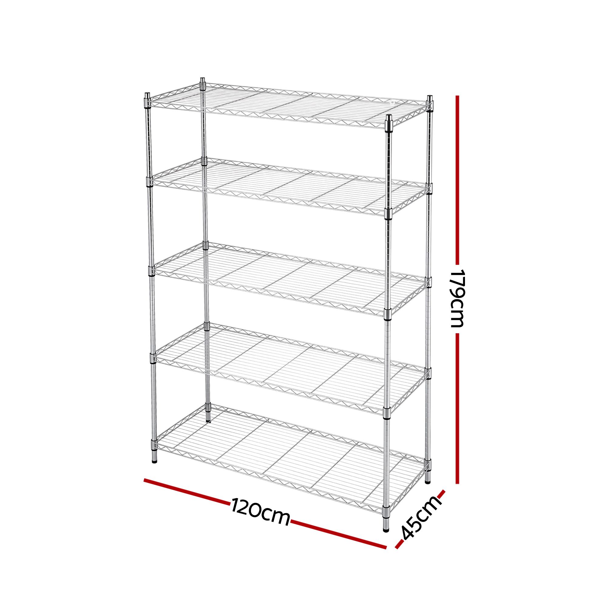 Artiss 5-Tier Kitchen Rack Shelf Shelving 120x45x179CM Adjustable Metal Storage Shelves - Image 3