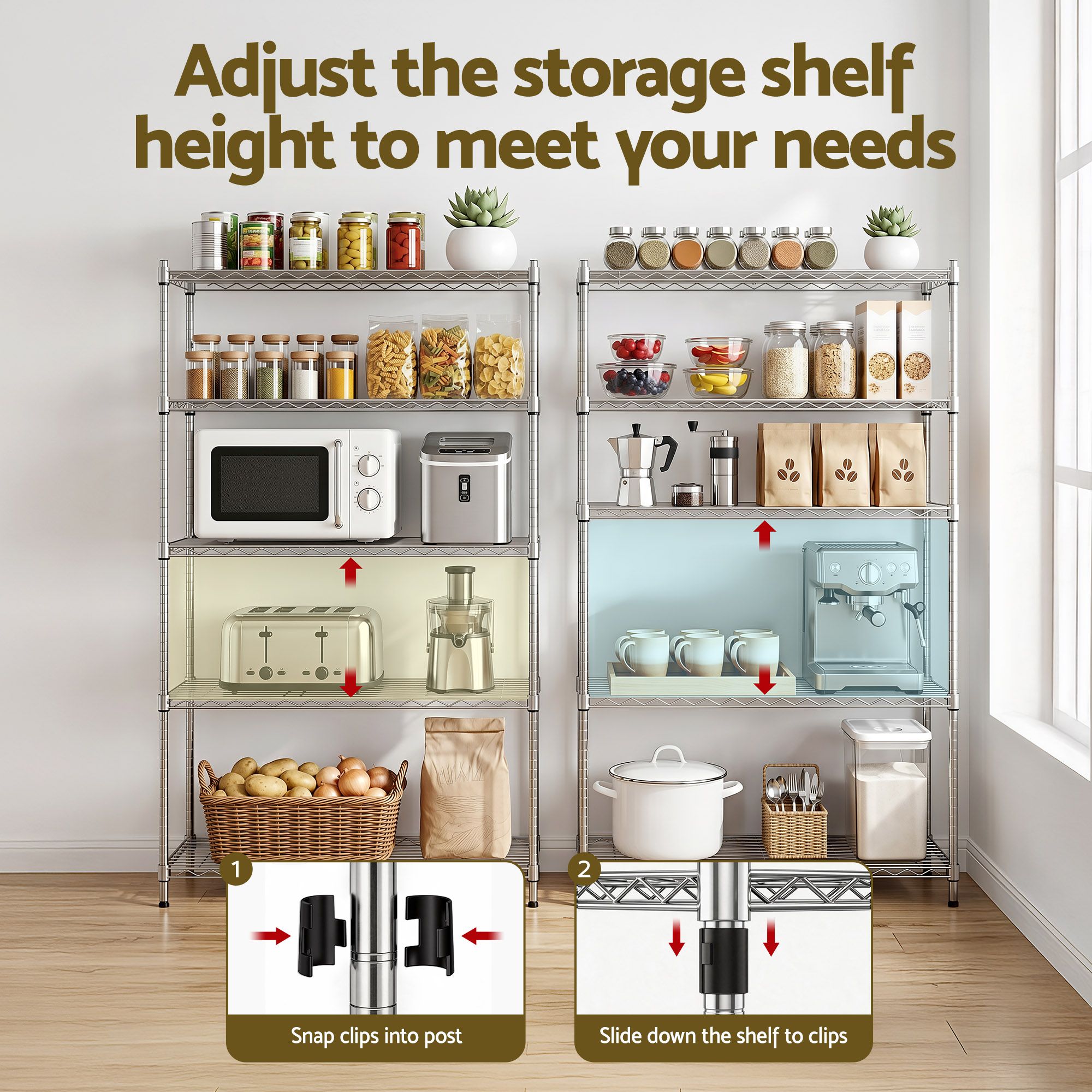 Artiss 5-Tier Kitchen Rack Shelf Shelving 120x45x179CM Adjustable Metal Storage Shelves - Image 6