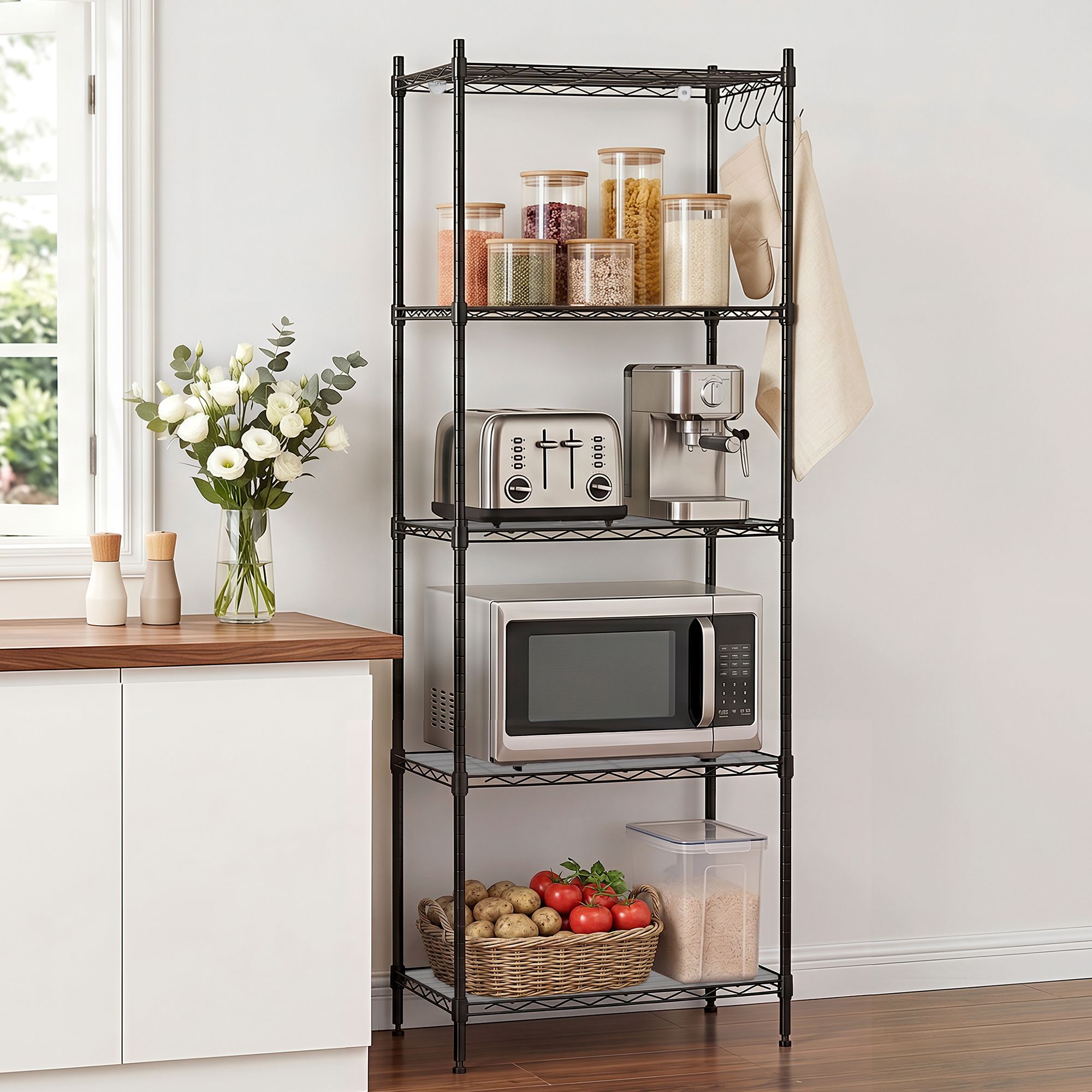 Artiss 5-Tier Kitchen Rack Shelf Shelving Unit 55x30x150CM Adjustable Metal Storage Shelves Black - Image 1