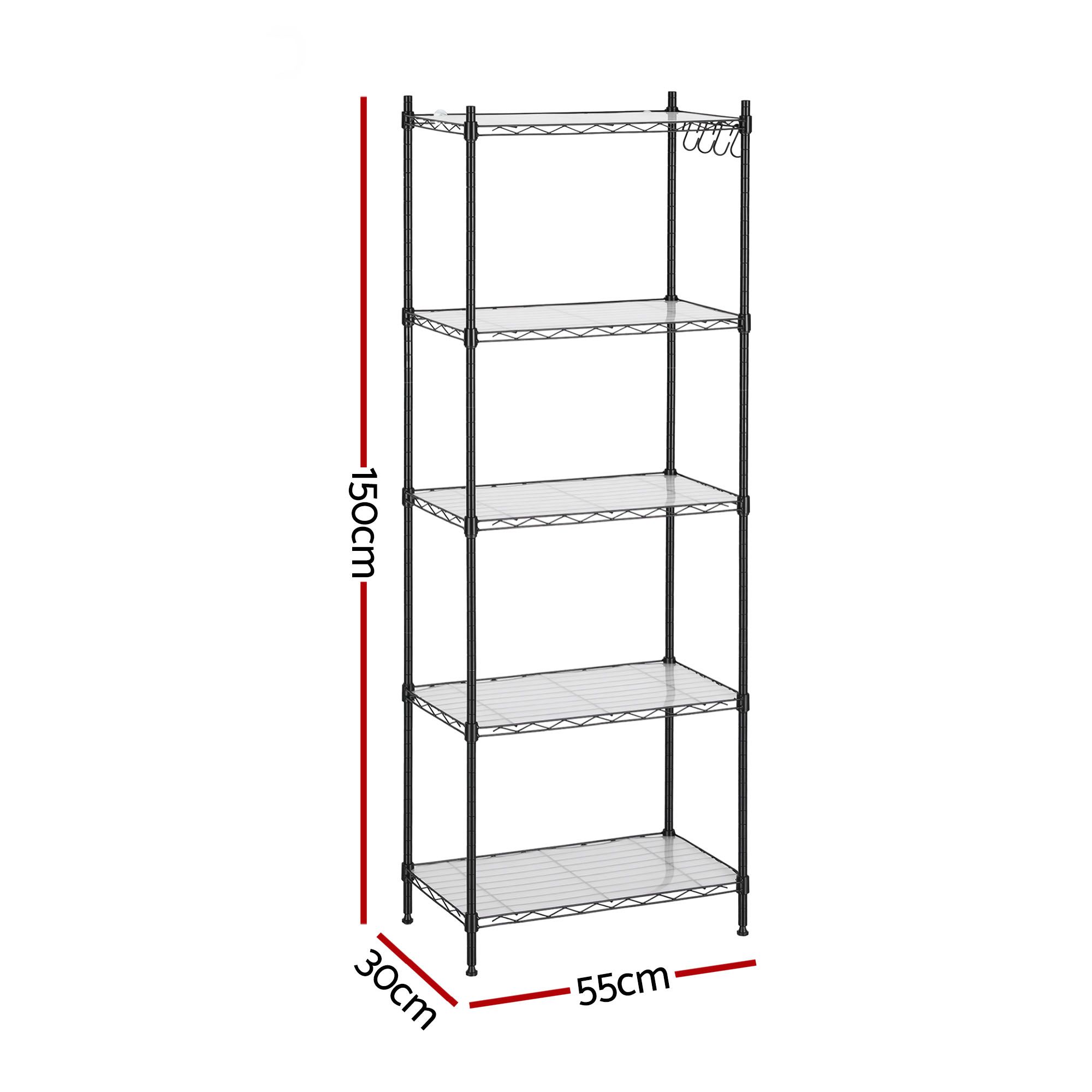 Artiss 5-Tier Kitchen Rack Shelf Shelving Unit 55x30x150CM Adjustable Metal Storage Shelves Black - Image 4