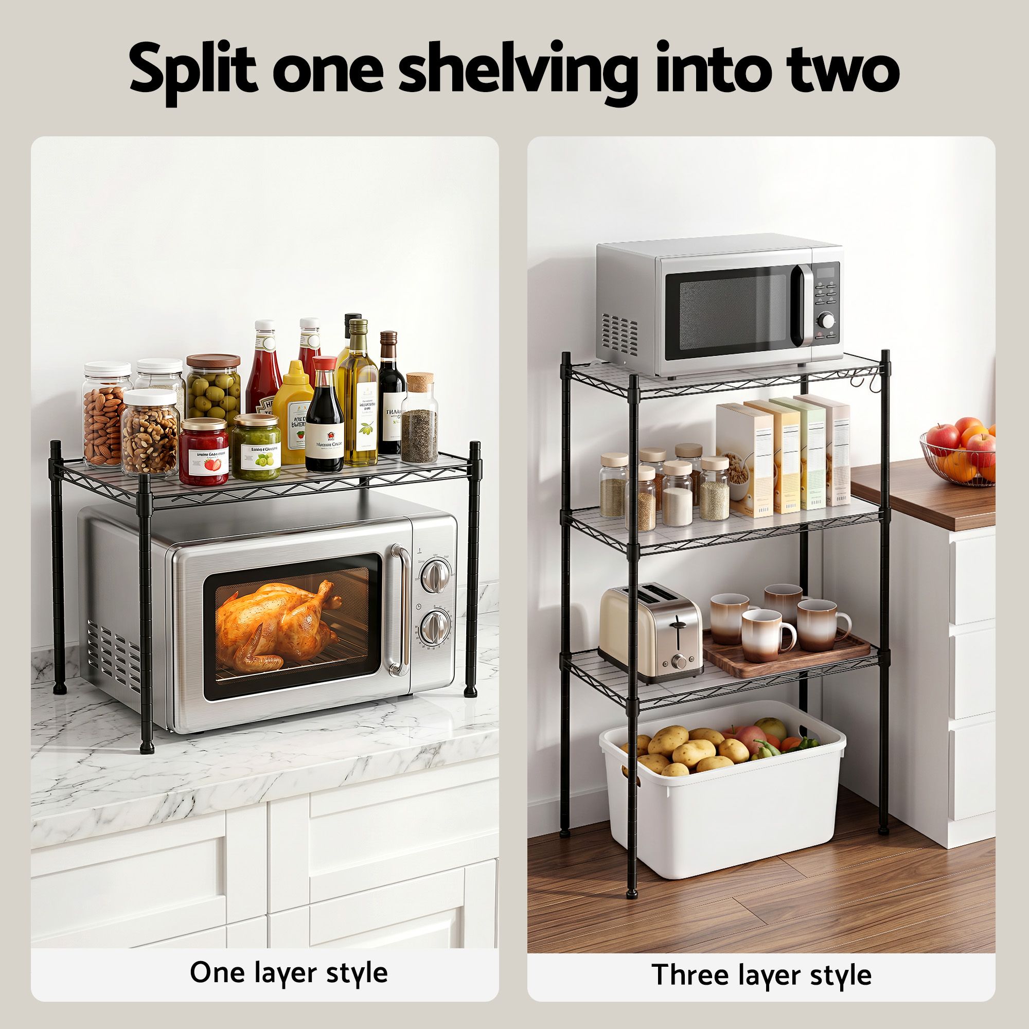 Artiss 5-Tier Kitchen Rack Shelf Shelving Unit 55x30x150CM Adjustable Metal Storage Shelves Black - Image 8