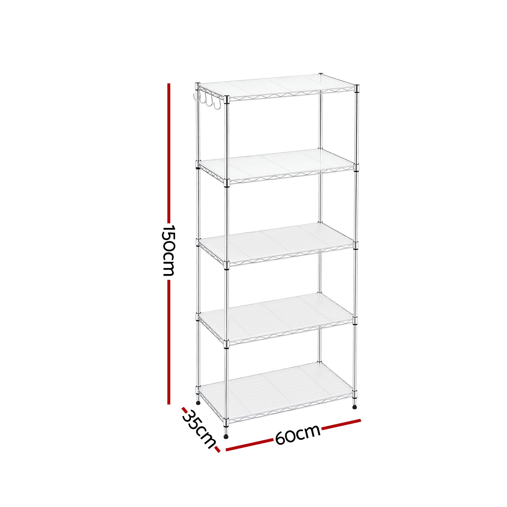 Artiss 5-Tier Kitchen Rack Shelf Shelving Unit 60x35x150CM Adjustable Metal Storage Shelves Silver - Image 4