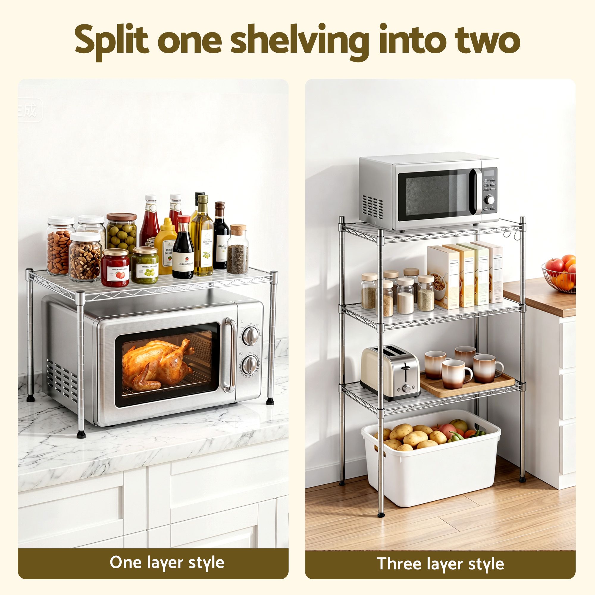 Artiss 5-Tier Kitchen Rack Shelf Shelving Unit 60x35x150CM Adjustable Metal Storage Shelves Silver - Image 8