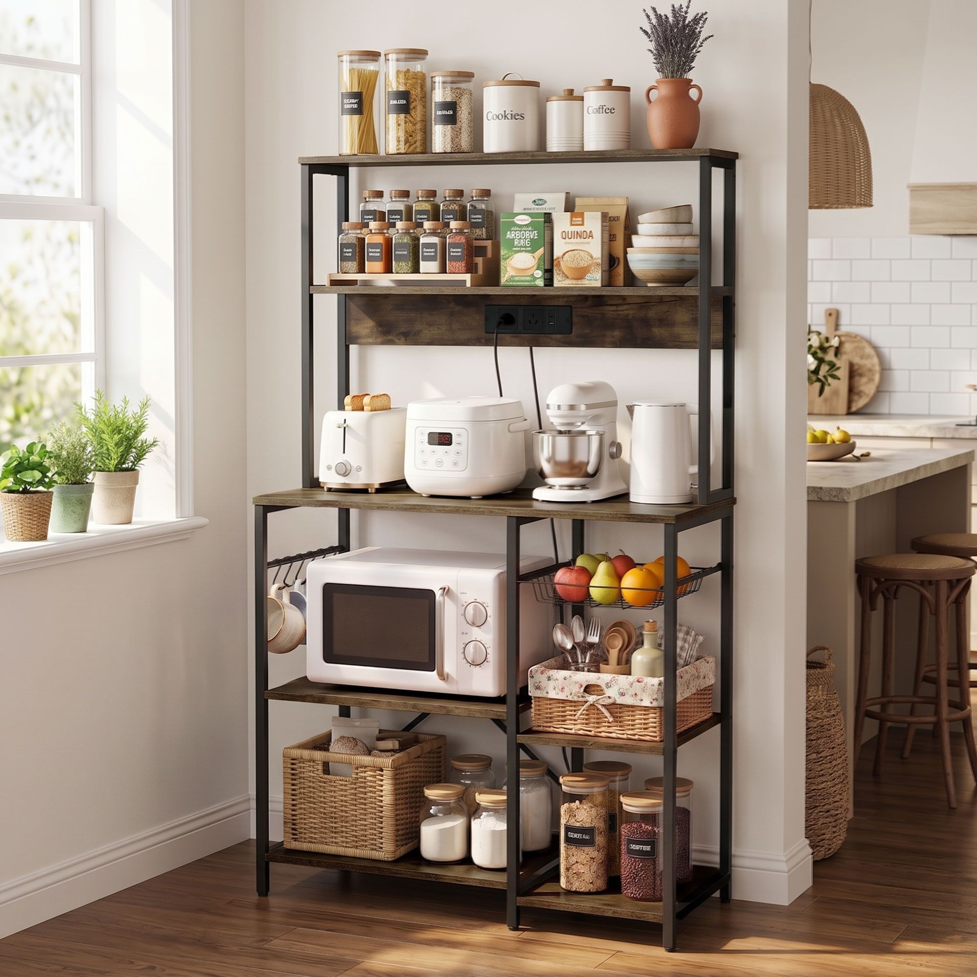 Artiss 5-Tier Kitchen Rack with Power Outlets 90CMX153CM Microwave Storage Shelf - Image 1