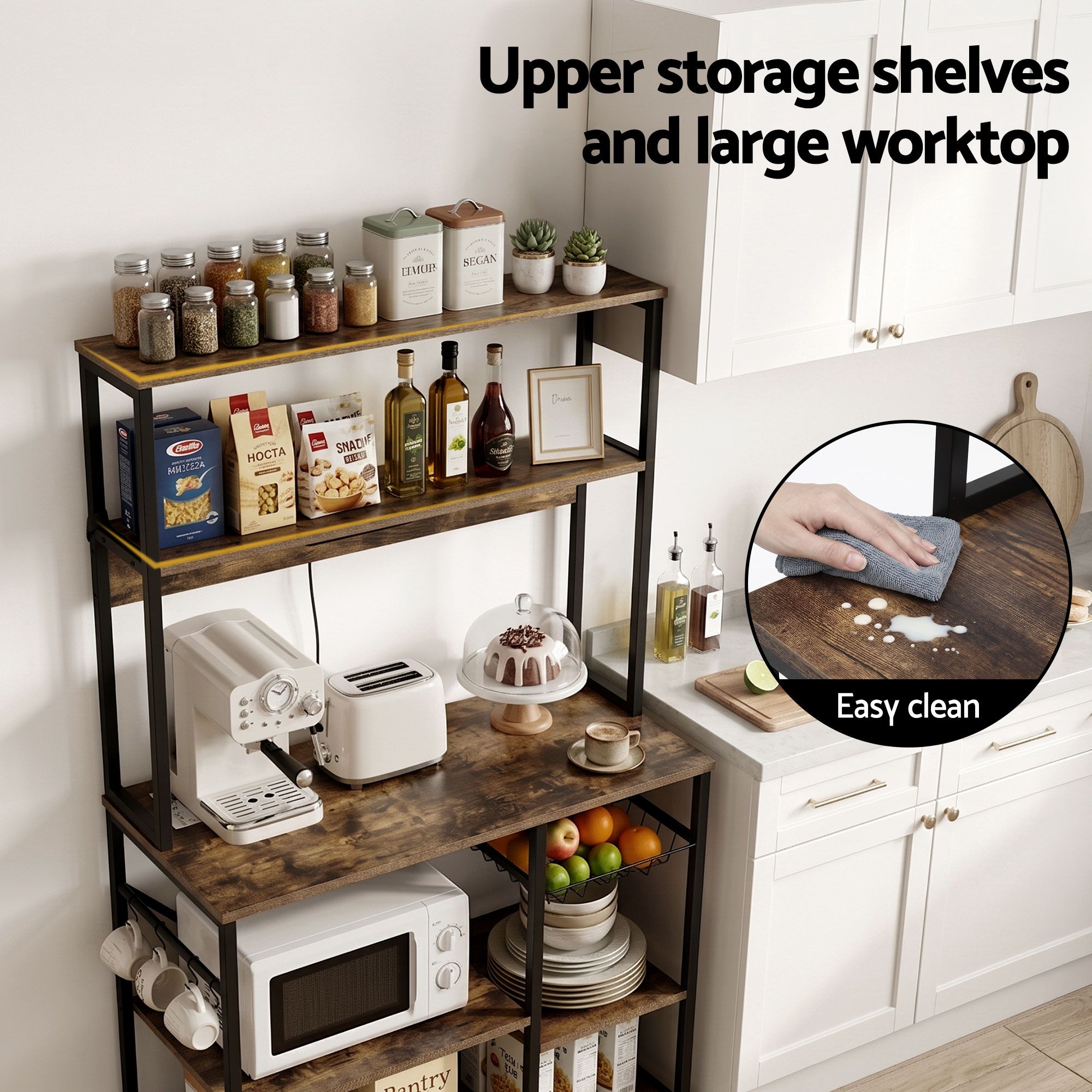 Artiss 5-Tier Kitchen Rack with Power Outlets 90CMX153CM Microwave Storage Shelf - Image 7