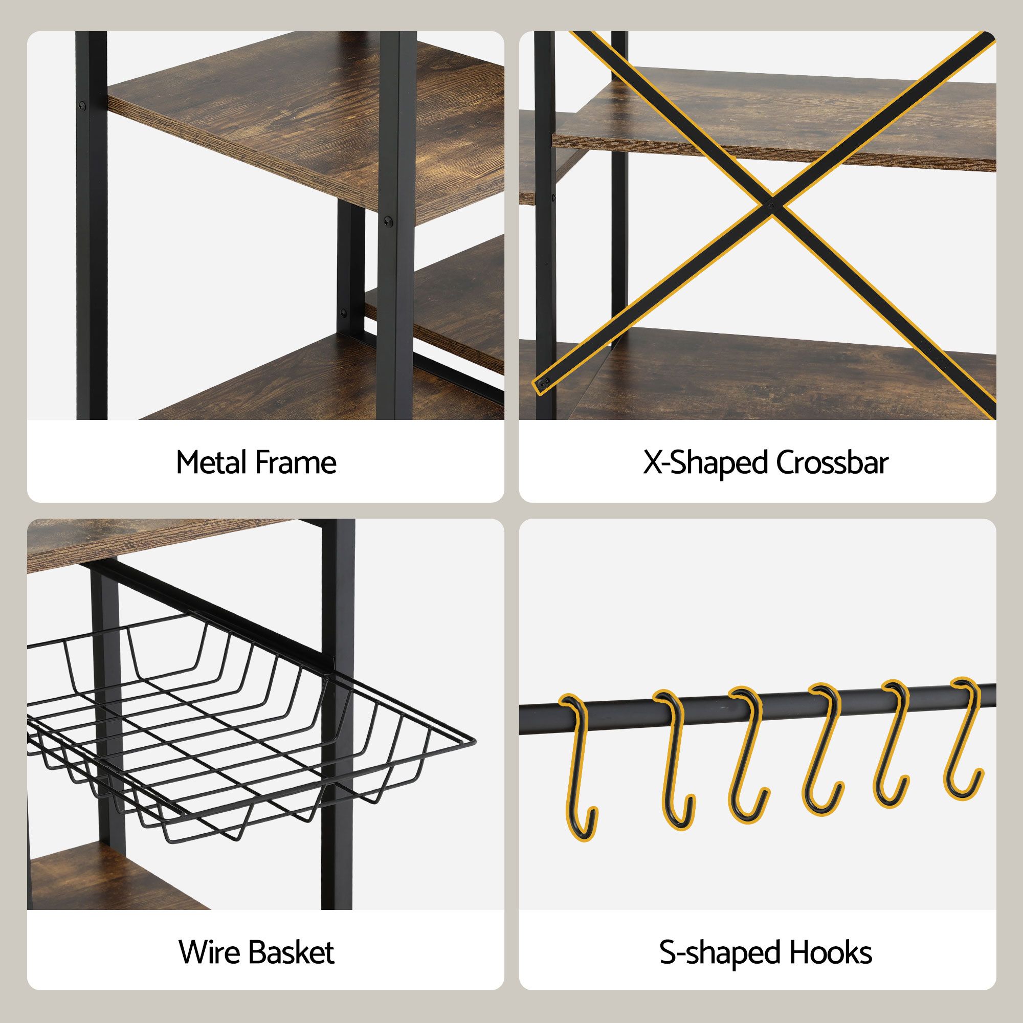 Artiss 5-Tier Kitchen Rack with Power Outlets 90CMX153CM Microwave Storage Shelf - Image 8