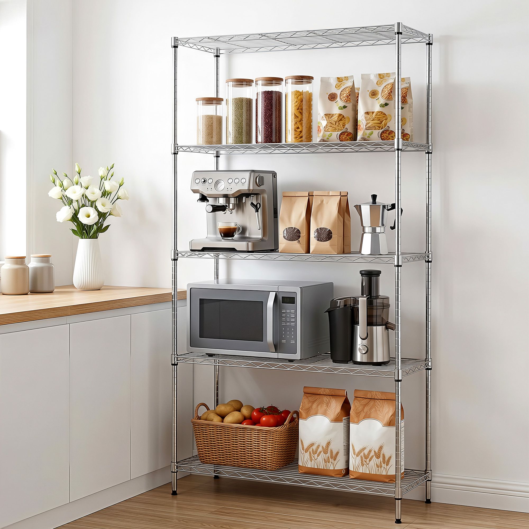 Artiss 5-Tier Kitchen Rack Shelf Shelving 90x35x182CM Adjustable Metal Storage Shelves - Image 1