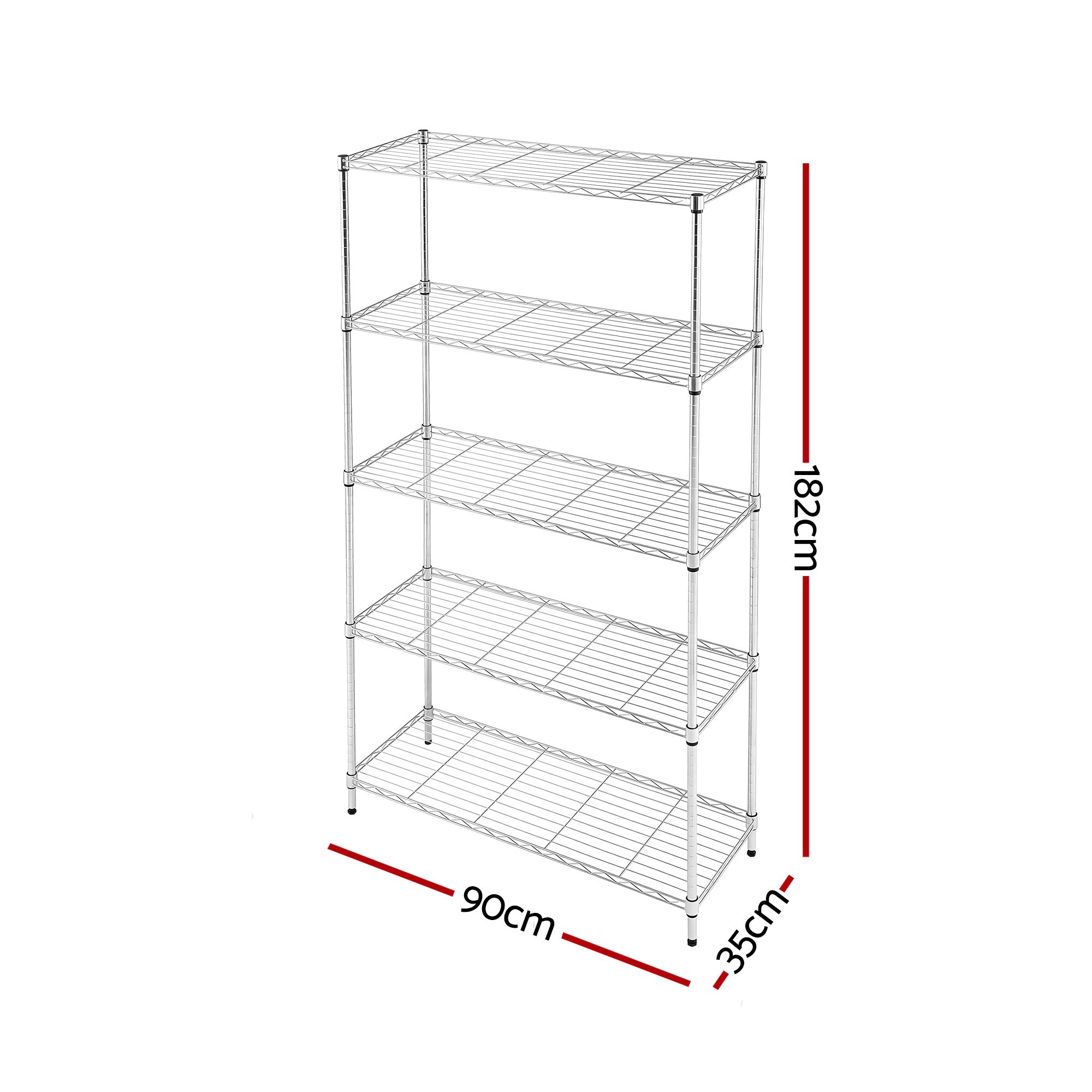Artiss 5-Tier Kitchen Rack Shelf Shelving 90x35x182CM Adjustable Metal Storage Shelves - Image 3