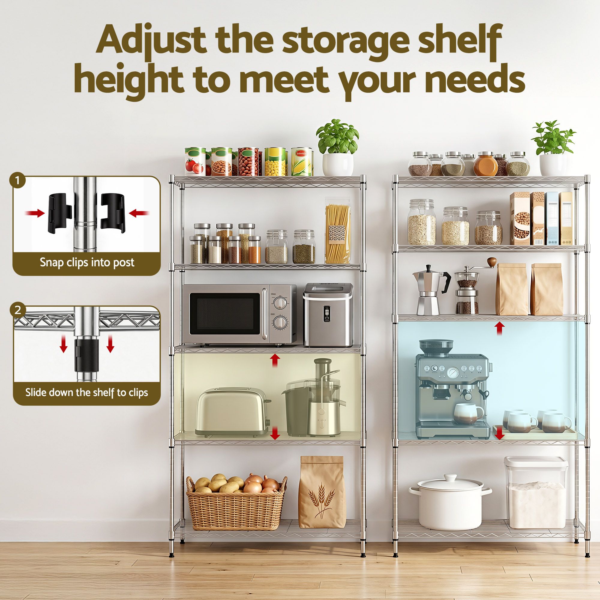 Artiss 5-Tier Kitchen Rack Shelf Shelving 90x35x182CM Adjustable Metal Storage Shelves - Image 6