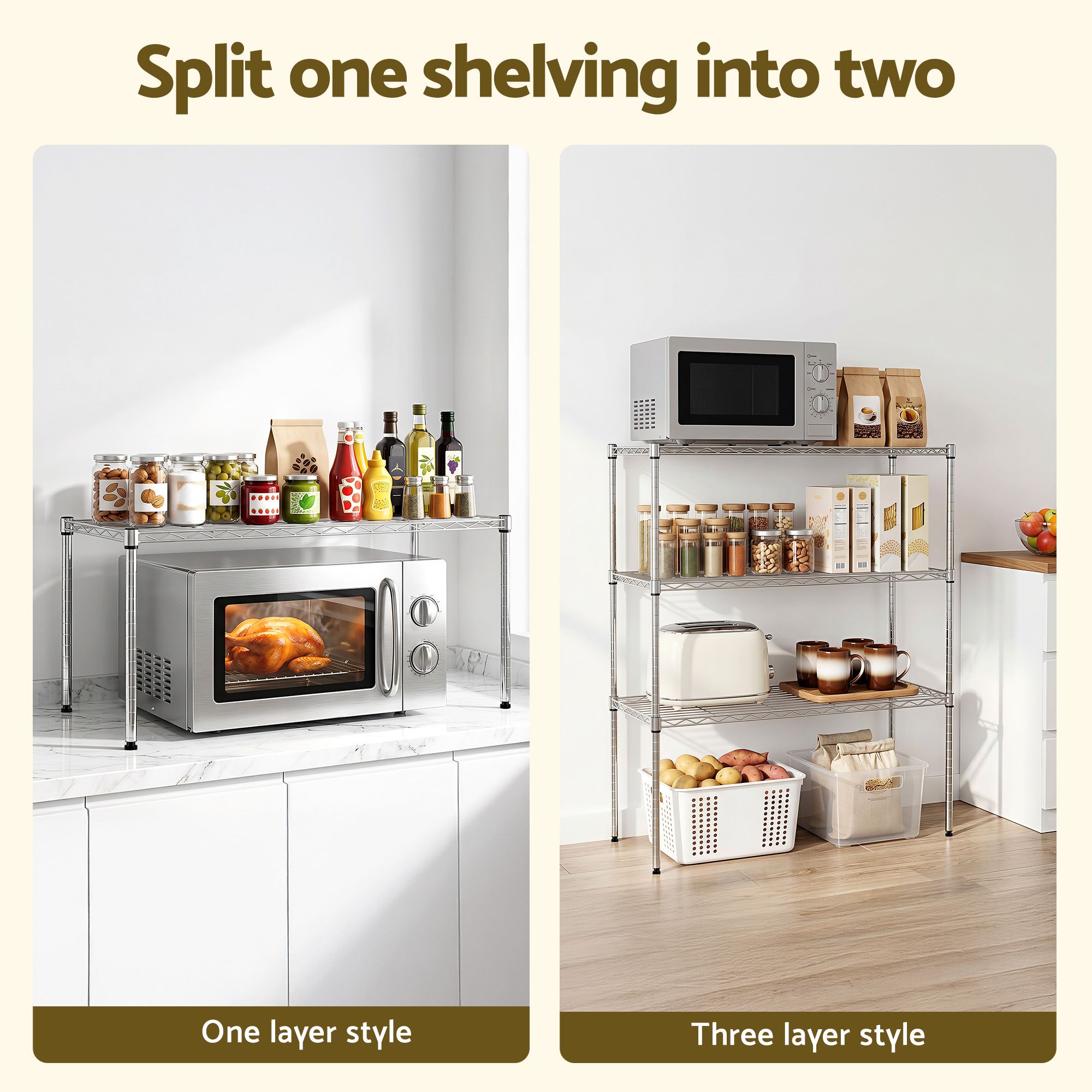 Artiss 5-Tier Kitchen Rack Shelf Shelving 90x35x182CM Adjustable Metal Storage Shelves - Image 7