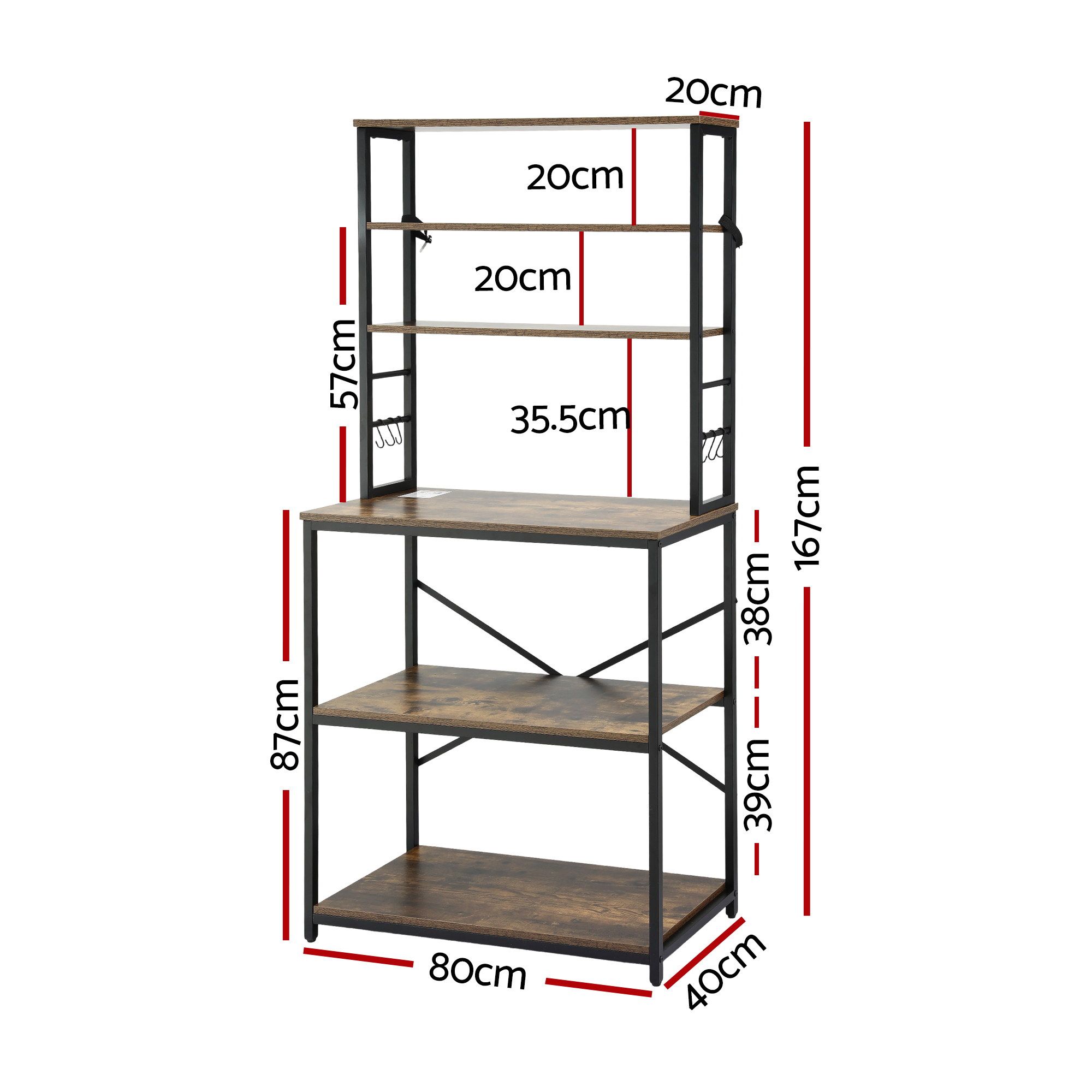 Artiss 6-Tier Kitchen Rack with 6 Hooks Microwave Storage Shelf 80cm x 167cm - Image 3
