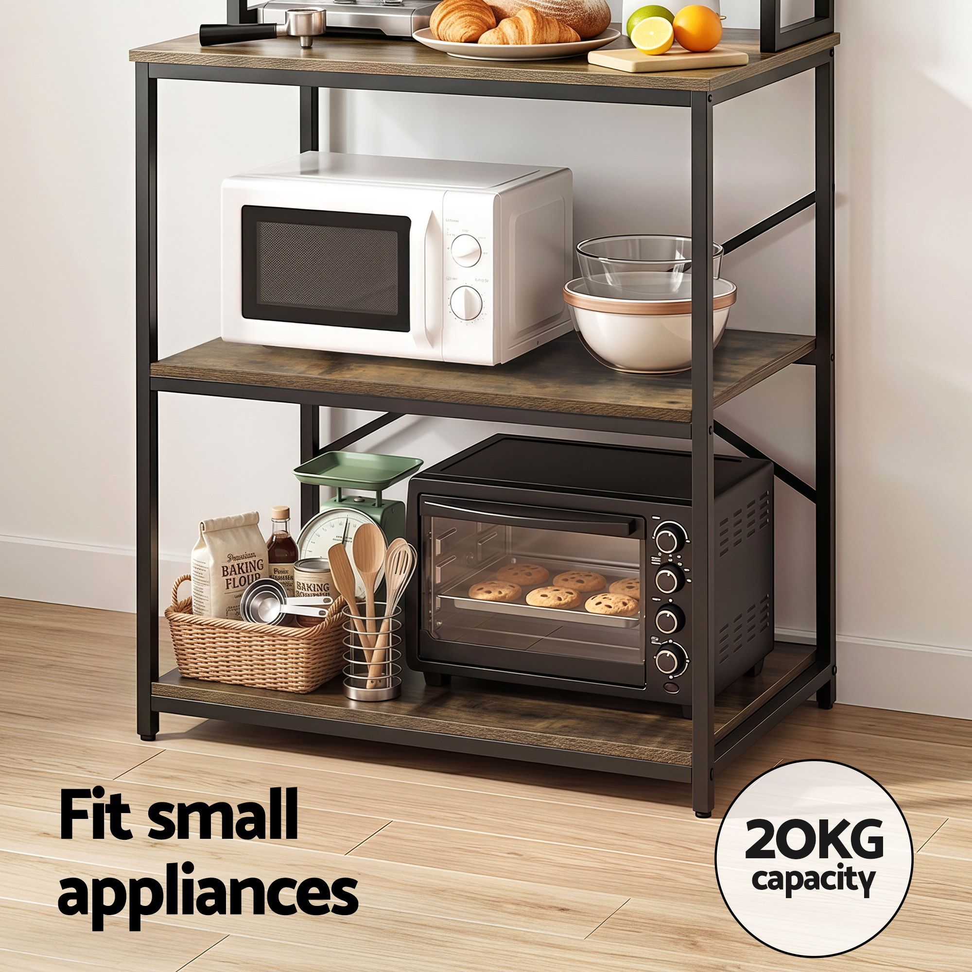 Artiss 6-Tier Kitchen Rack with 6 Hooks Microwave Storage Shelf 80cm x 167cm - Image 6