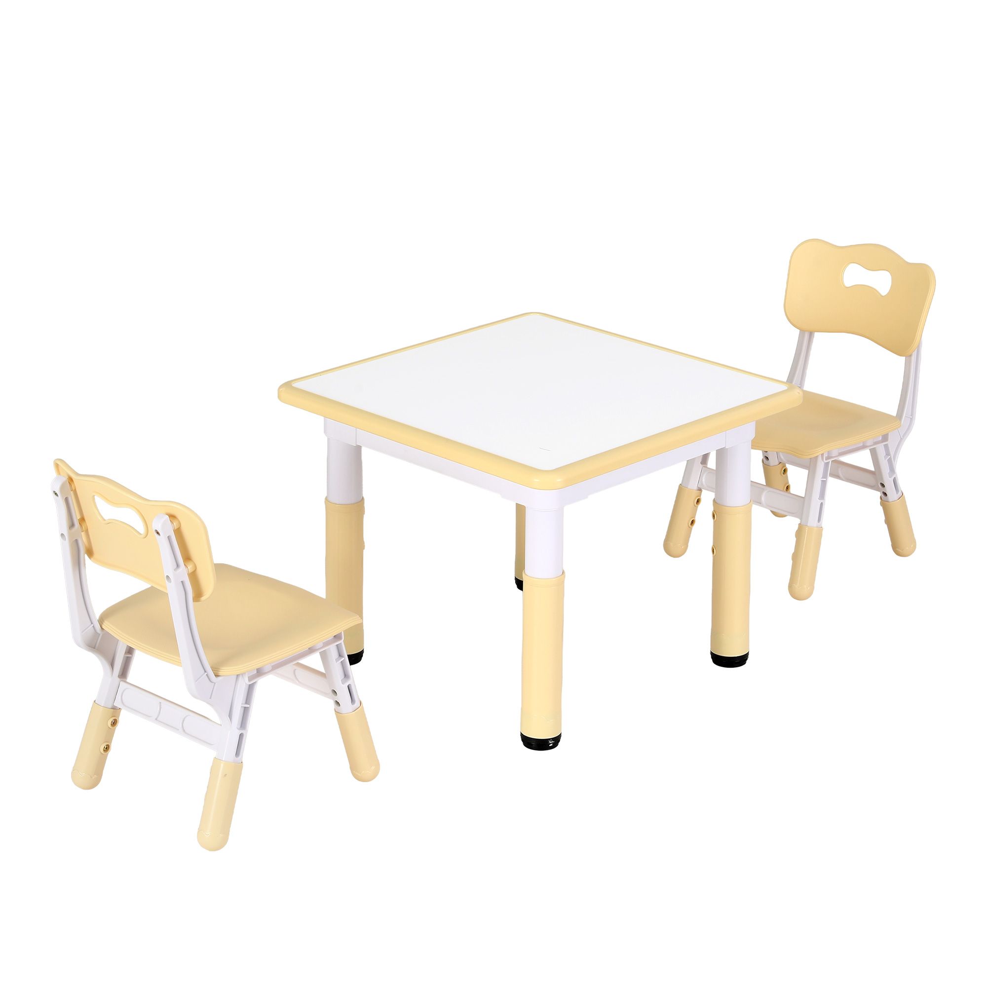 Keezi Kids Table and 2 Chairs Set Height Adjustable Toddler Desk and Chair Set for Ages 3-8, Activity Table with Graffiti Desktop for Learning Drawing Playing, Yellow - Image 3