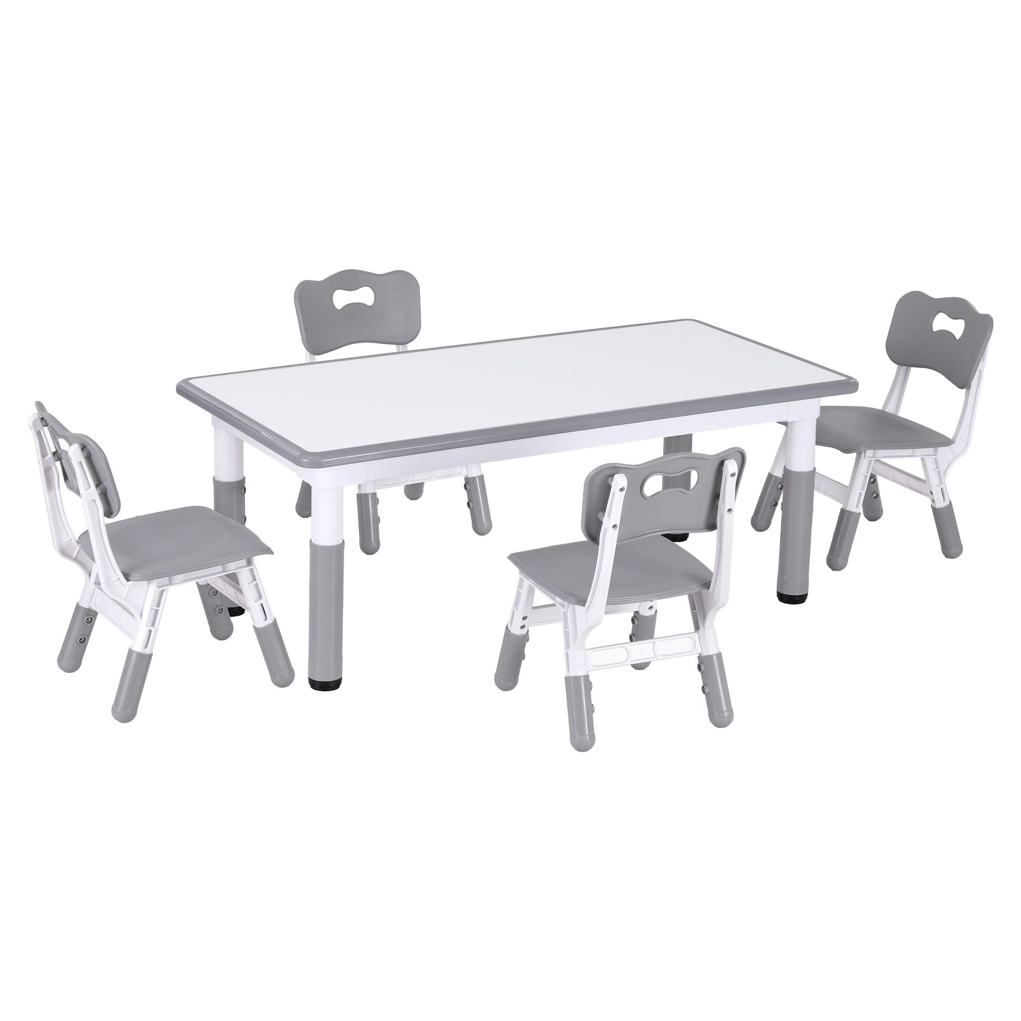 Keezi Kids Table and 4 Chairs Set Height Adjustable Toddler Desk and Chair Set for Ages 3-8, Children Activity Table with Graffiti Desktop for Learning Drawing Playing, Grey - Image 3
