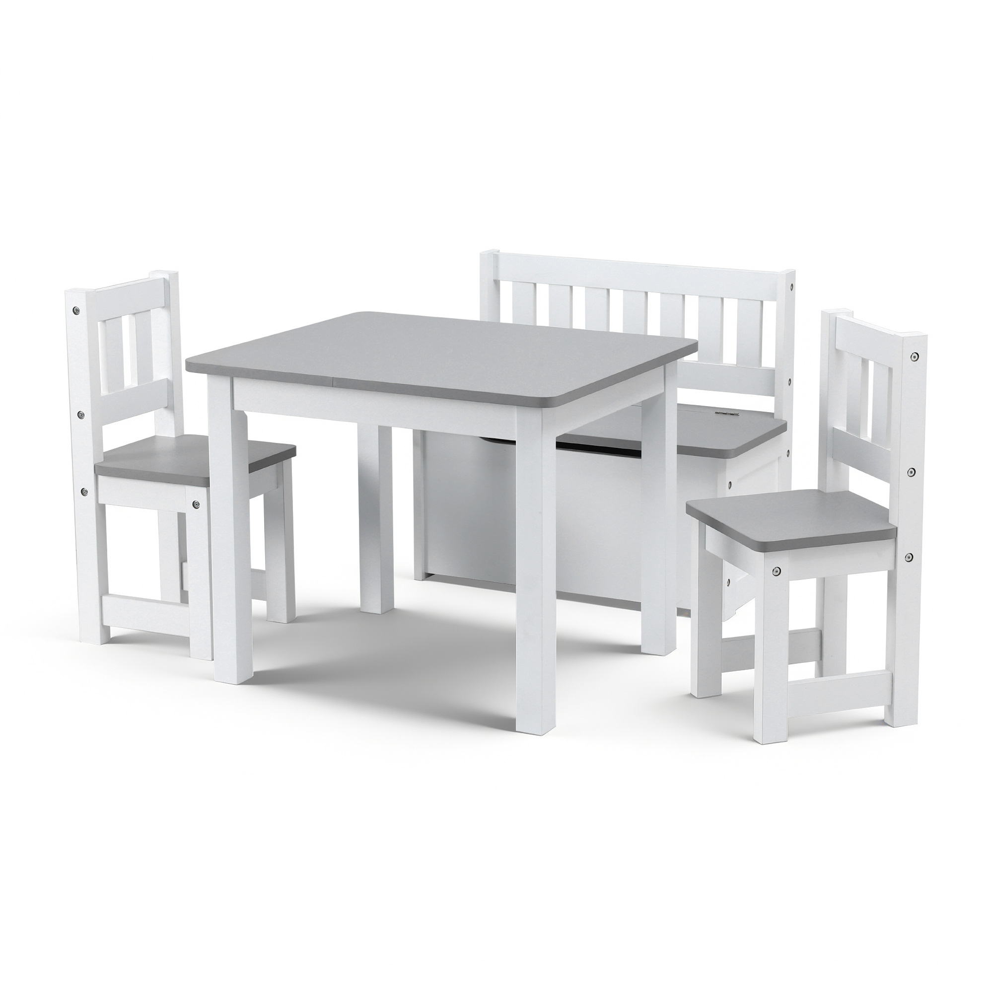 Keezi 2 in 1 Kids Table and Chair Set, Activity Table with Storage Bench and 2 Chairs for Reading, Drawing, Writing, Snack Time & Arts Crafts, 4 PCS Toddler Table and Chair Set, Grey - Image 1