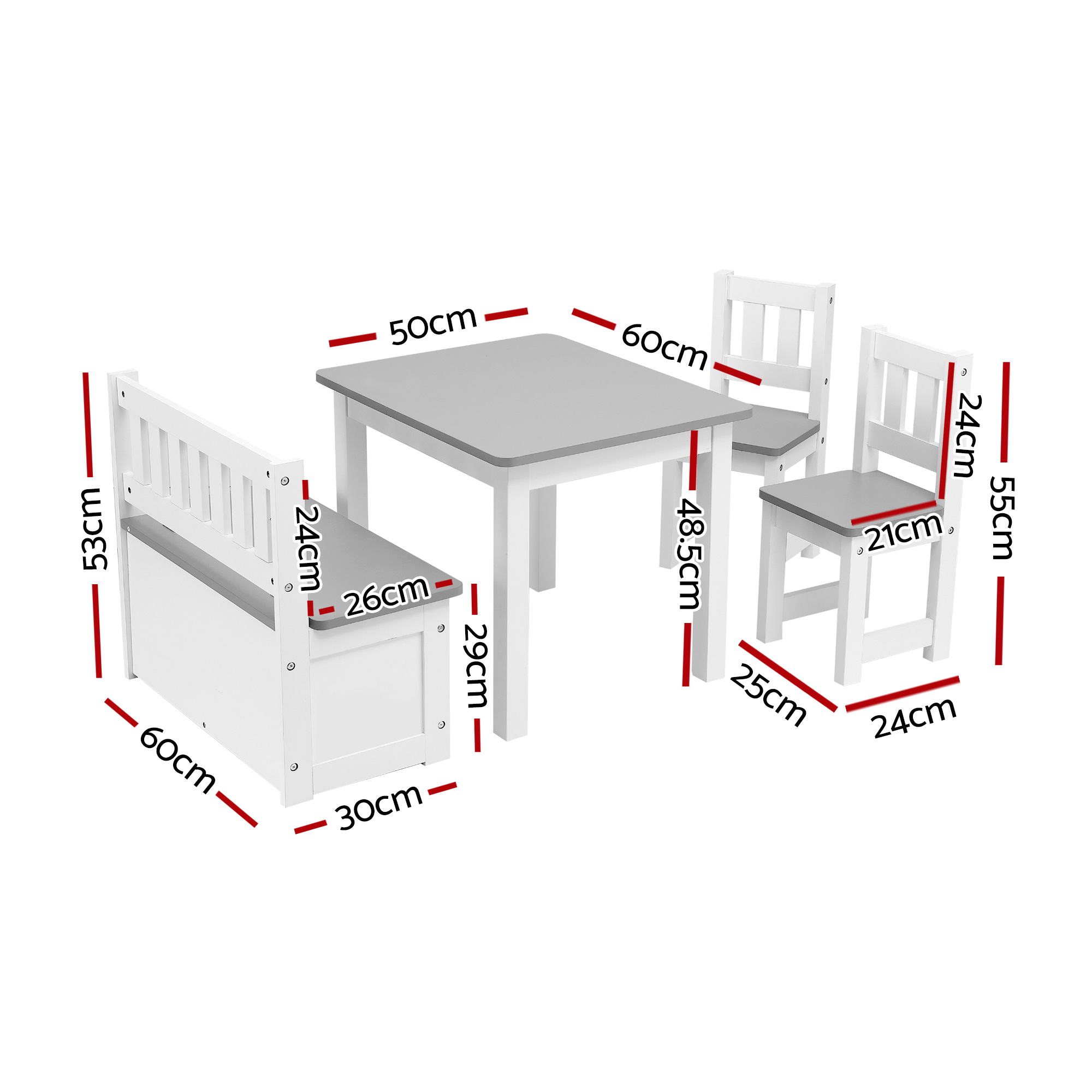 Keezi 2 in 1 Kids Table and Chair Set, Activity Table with Storage Bench and 2 Chairs for Reading, Drawing, Writing, Snack Time & Arts Crafts, 4 PCS Toddler Table and Chair Set, Grey - Image 2