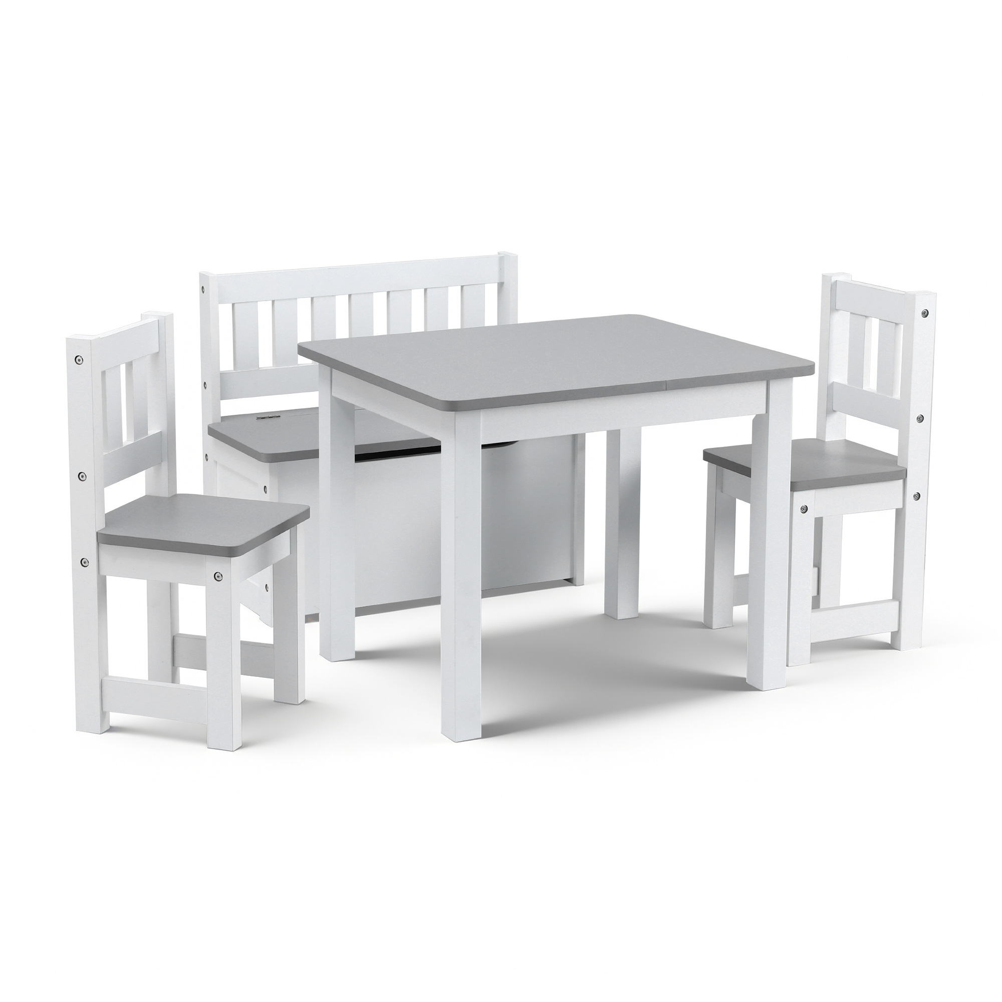 Keezi 2 in 1 Kids Table and Chair Set, Activity Table with Storage Bench and 2 Chairs for Reading, Drawing, Writing, Snack Time & Arts Crafts, 4 PCS Toddler Table and Chair Set, Grey - Image 3