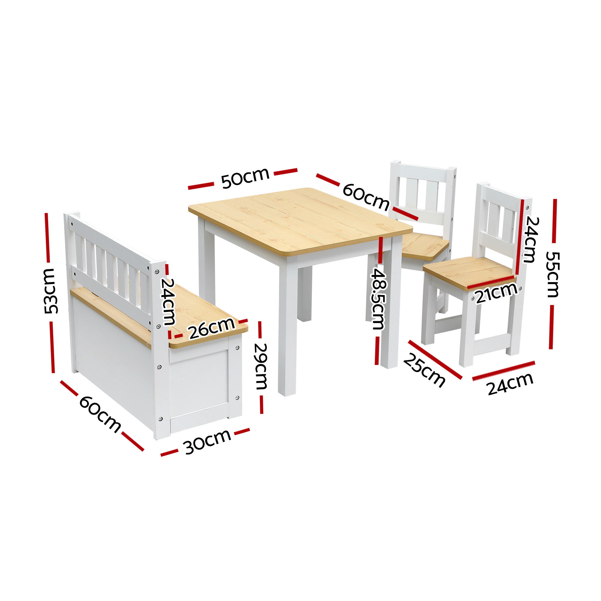 Keezi 2 in 1 Kids Table and Chair Set, Activity Table with Storage Bench and 2 Chairs for Reading, Drawing, Writing, Snack Time & Arts Crafts, 4 PCS Toddler Table and Chair Set, Natural - Image 2