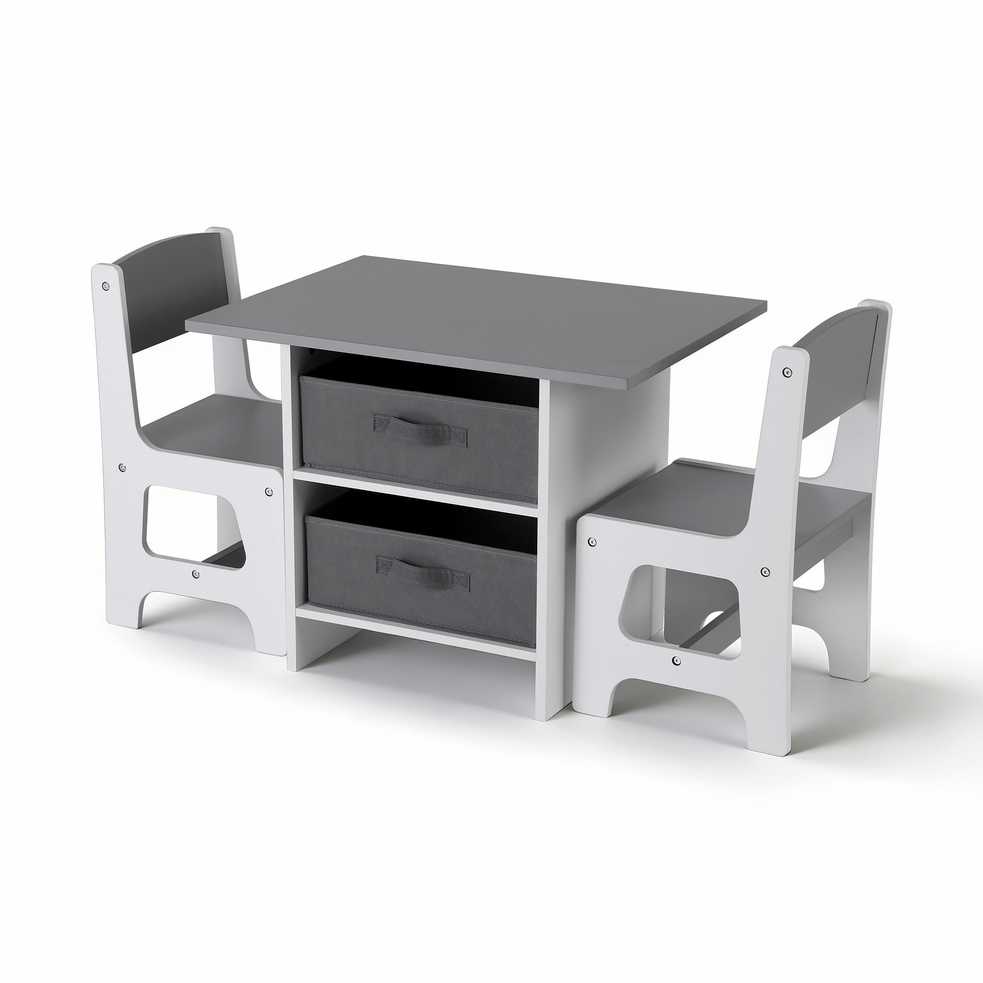 Keezi Kids Table and 2 Chairs Set Wooden Activity Table wit 2 Storage Drawers, Toddler Table and Chair Set for Children Drawing, Reading, Crafts, Eating, Grey - Image 3
