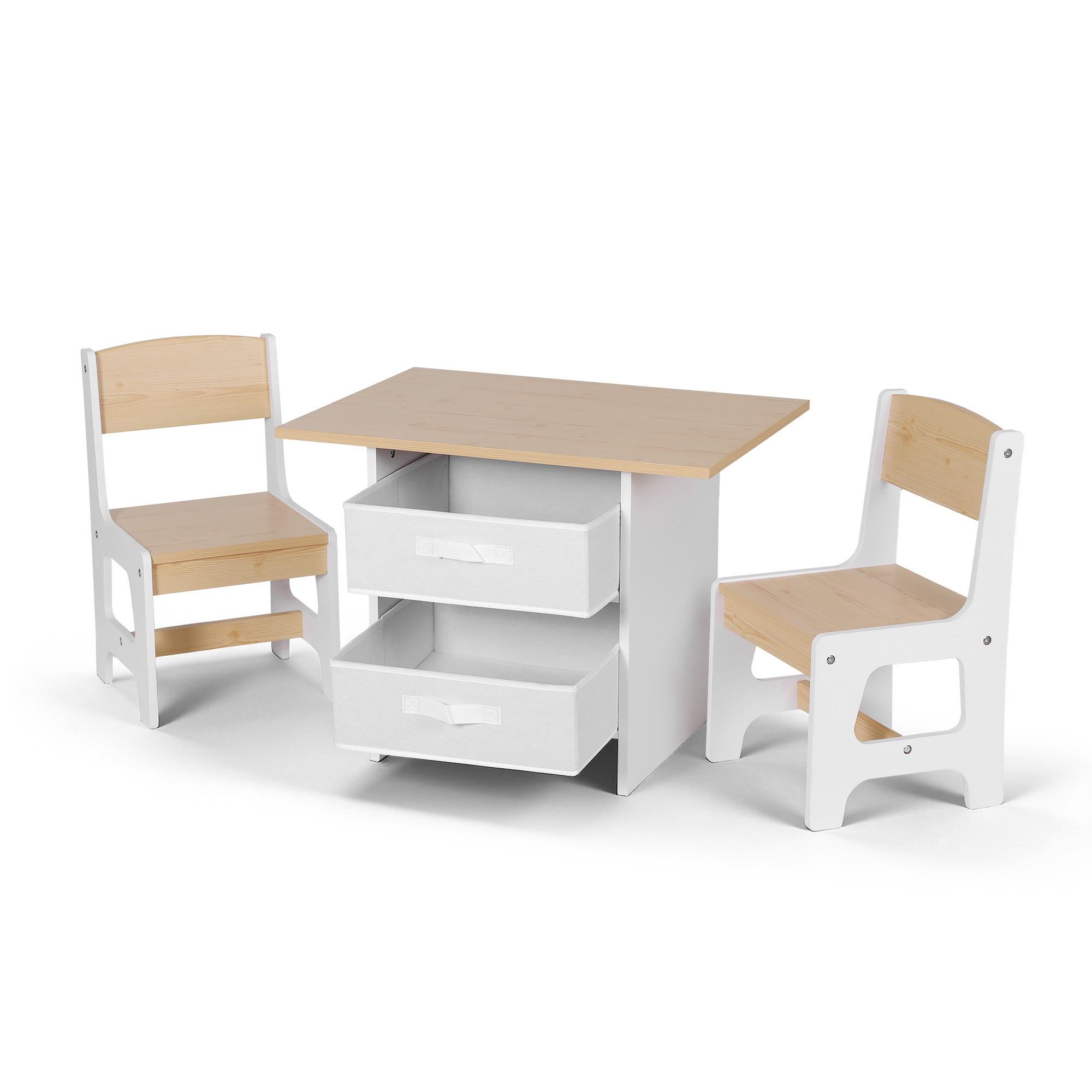 Keezi Kids Table and 2 Chairs Set Wooden Activity Table wit 2 Storage Drawers, Toddler Table and Chair Set for Children Drawing, Reading, Crafts, Eating, Natural - Image 1