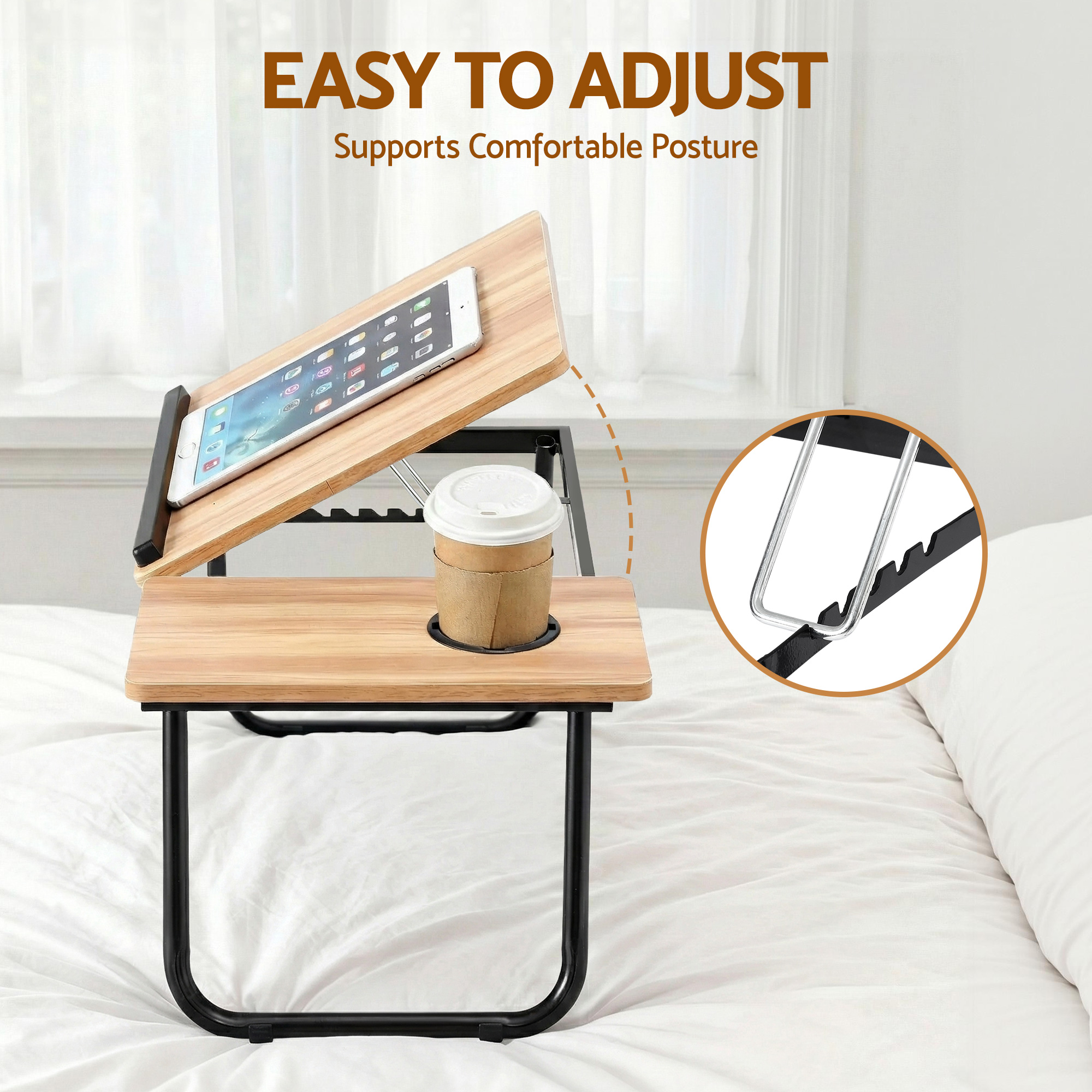 Artiss Laptop Desk Bed Table Foldable Portable Desktop Oak - Image 5