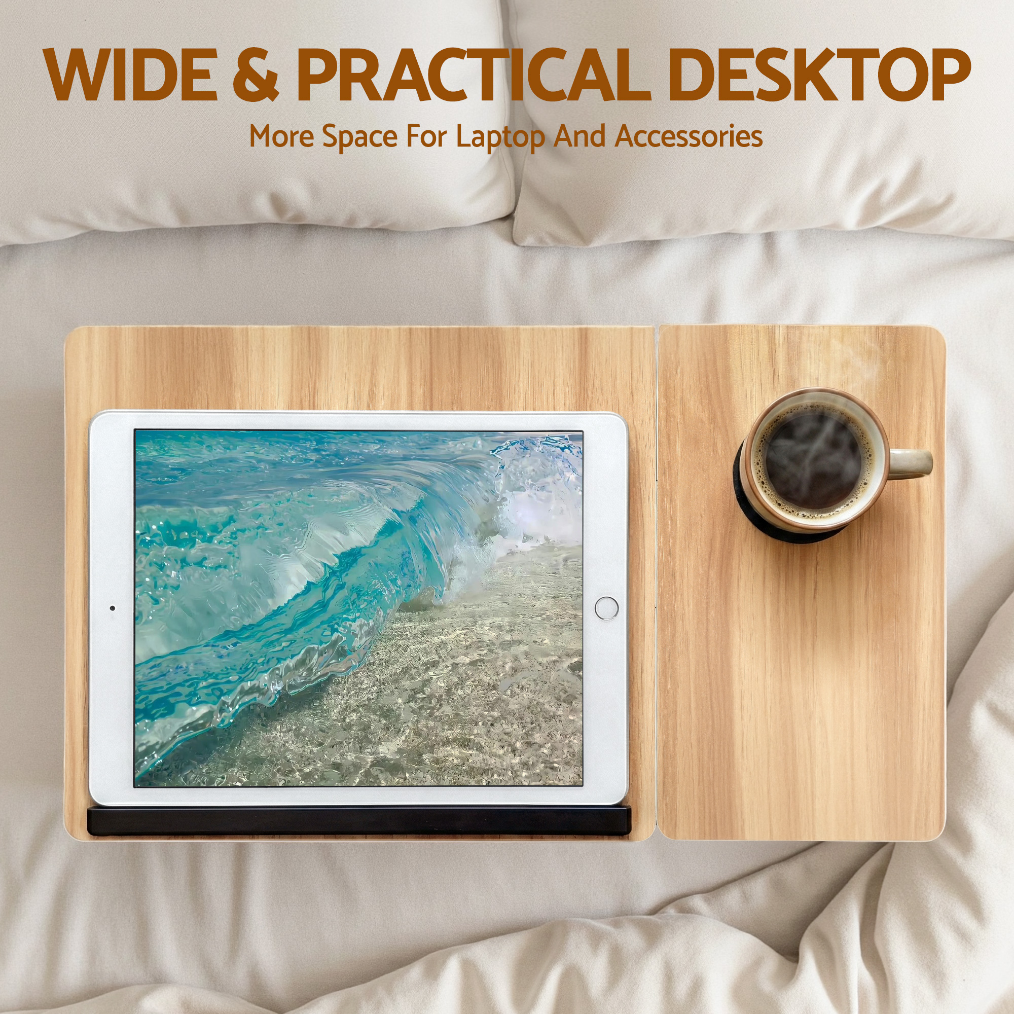 Artiss Laptop Desk Bed Table Foldable Portable Desktop Oak - Image 7