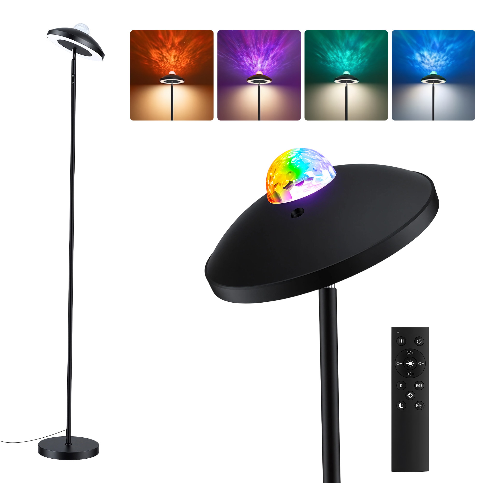 Artiss 2-in-1 LED Floor Lamp with Galaxy Projector &Remote, 178cm Tall Torchiere Standing Light with Dynamic RGB Aurora Stepless 4 Colour Temperatures, 1H Timer for Living Room, Bedroom Kids Room - Image 1