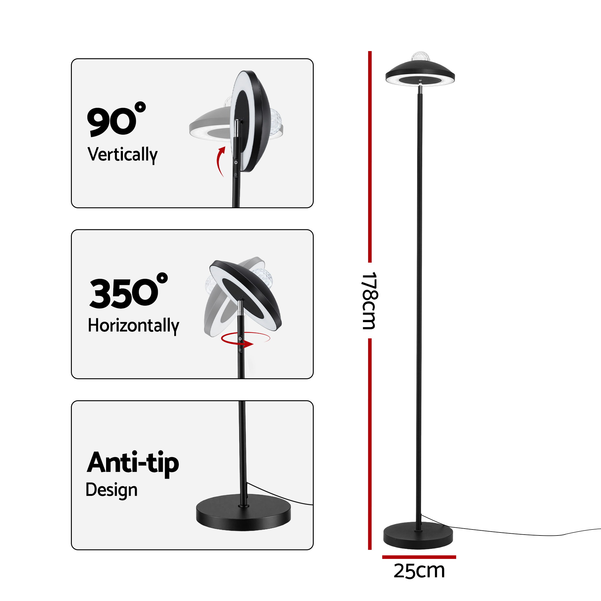 Artiss 2-in-1 LED Floor Lamp with Galaxy Projector &Remote, 178cm Tall Torchiere Standing Light with Dynamic RGB Aurora Stepless 4 Colour Temperatures, 1H Timer for Living Room, Bedroom Kids Room - Image 2