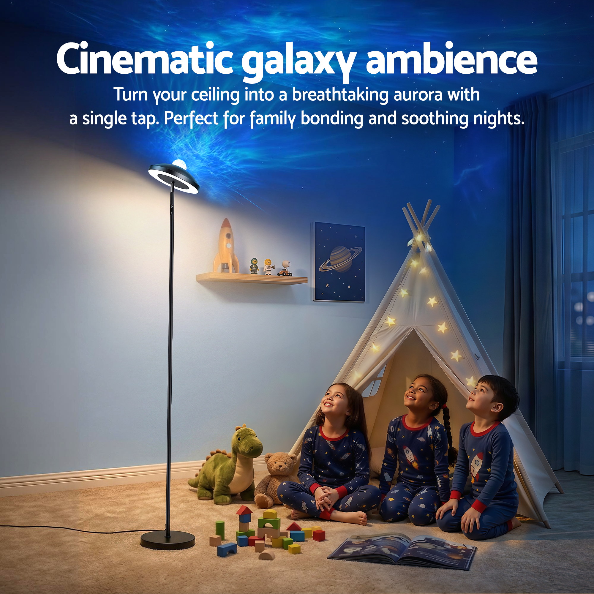 Artiss 2-in-1 LED Floor Lamp with Galaxy Projector &Remote, 178cm Tall Torchiere Standing Light with Dynamic RGB Aurora Stepless 4 Colour Temperatures, 1H Timer for Living Room, Bedroom Kids Room - Image 7