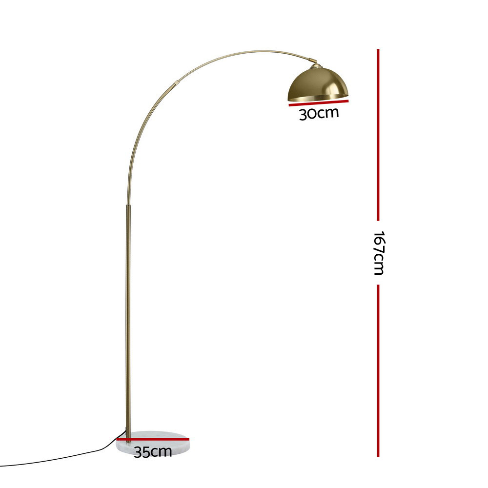 Artiss Modern Arched Floor Lamp Gold Brass Standing Heavy-Duty Marble Base for Living Room Bedroom - Image 2